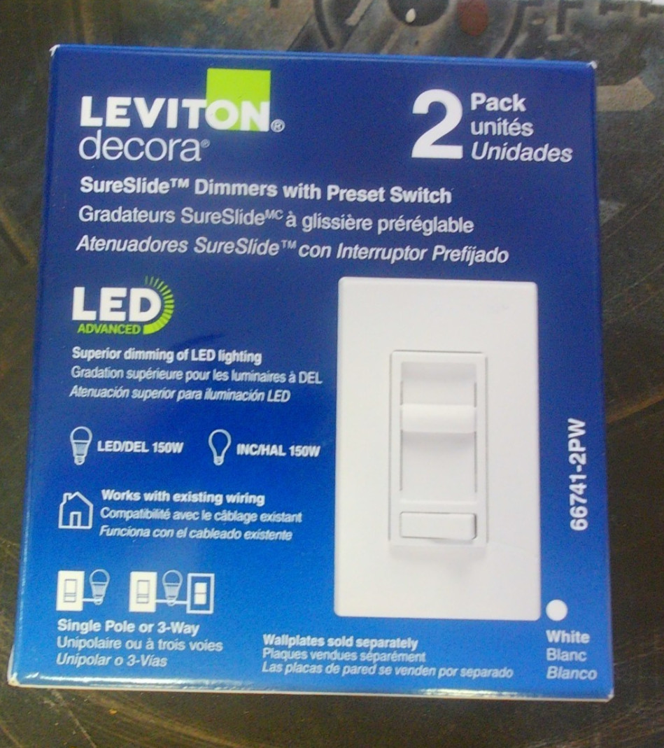 NEW LEVITON DECORA 66741 SURESLIDE 3 WAY DIMMER W/PRESET SWITCH WHITE 2 PACK NEW LEVITON DECORA 66741 SURESLIDE 3 WAY DIMMER W/PRESET SWITCH WHITE 2 PACK