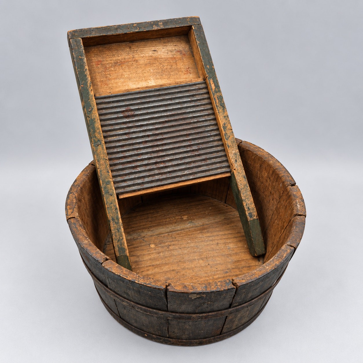 Antique 1890s-1910s Wood Metal Toy Washboard Tub Laundry Set Primitive