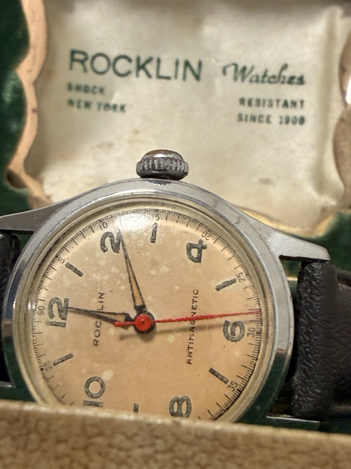 Vintage 1950s Rocklin Manual Wind Watch 31mm Global Watch Co 7J Box Running