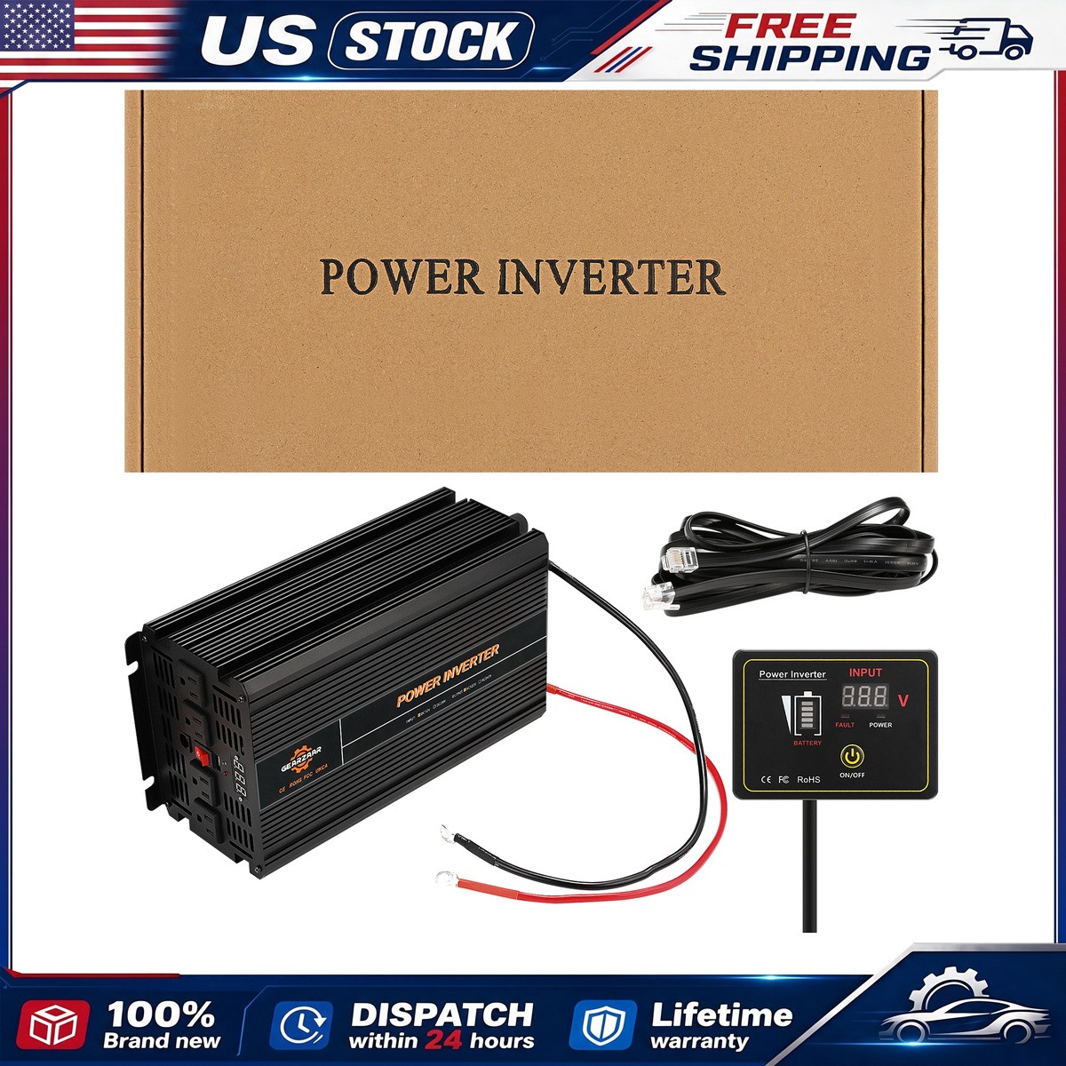Inverter 2000W Peak 4000W LCD Panel Remote 12 Volt to 110 Volt AC Converter Red Inverter 2000W Peak 4000W LCD Panel Remote 12 Volt to 110 Volt AC Converter Red