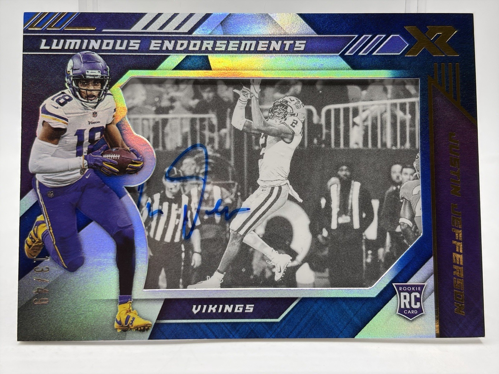 2020 Panini Luminous Endorsements JUSTIN JEFFERSON (ON-CARD AUTO #'d / 49) RC 2020 Panini Luminous Endorsements JUSTIN JEFFERSON (ON-CARD AUTO #'d / 49) RC