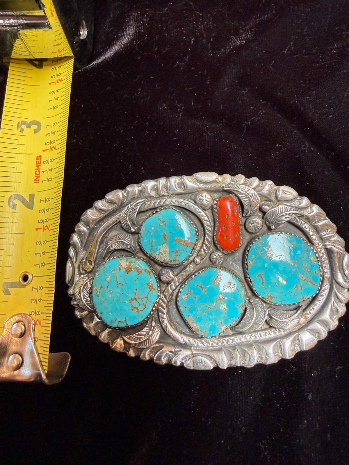Turquoise Coral Snake Native American Belt Buckle Sterling Silver Turquoise Coral Snake Native American Belt Buckle Sterling Silver