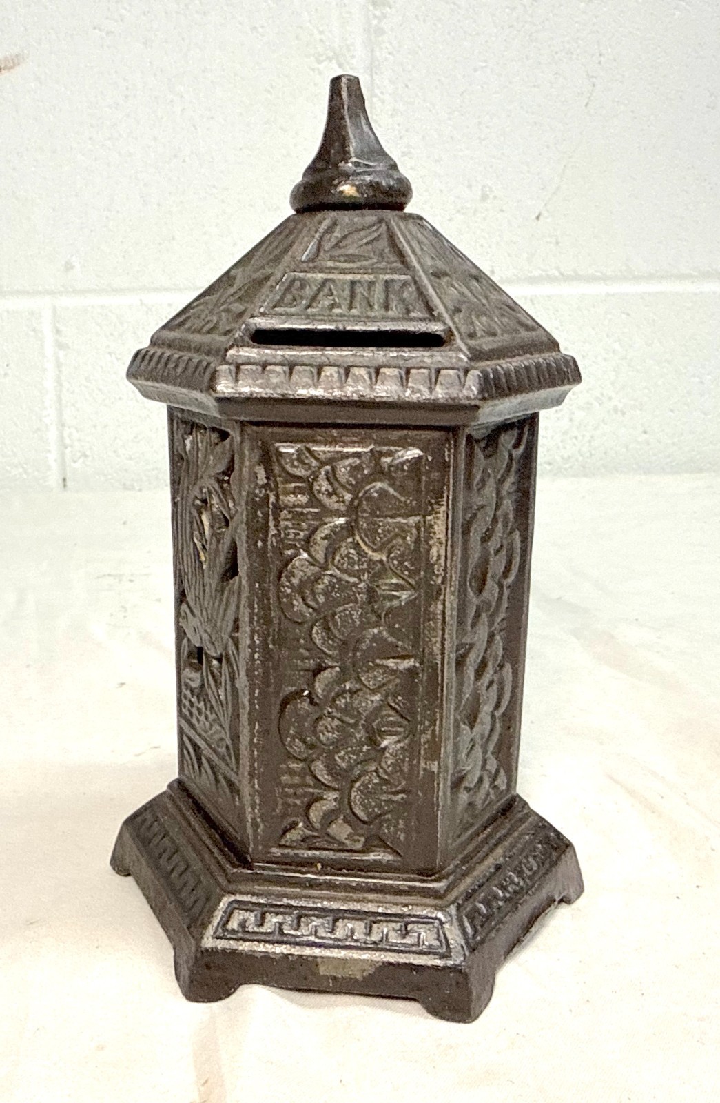 Antique 1890's Chamberlain & Hill lantern space heater cast iron still coin bank Antique 1890's Chamberlain & Hill lantern space heater cast iron still coin bank