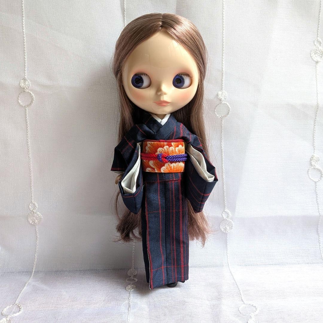 Blythe Kimono Navy pongee kimono set *Kimono remake* No.120-a