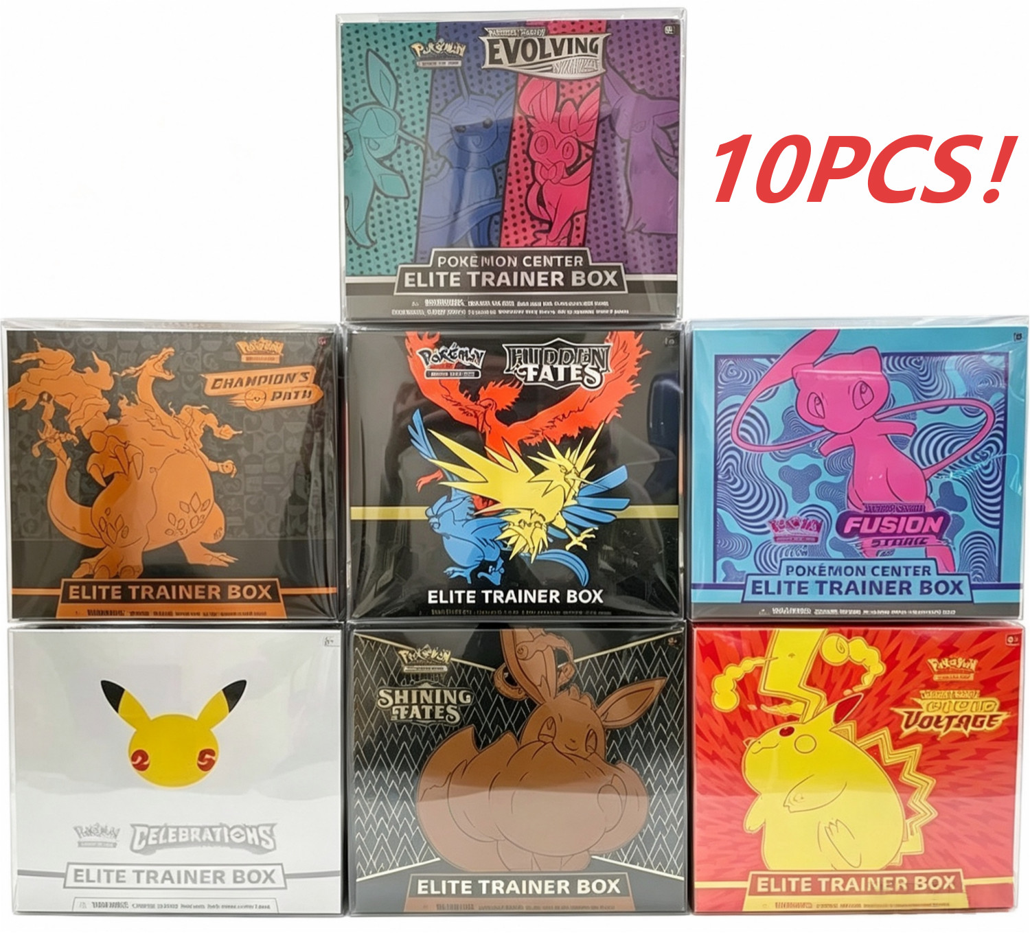10PCS Pokemon CHAOS RISING ETB Elite Trainer Box Plastic Protector Case Display