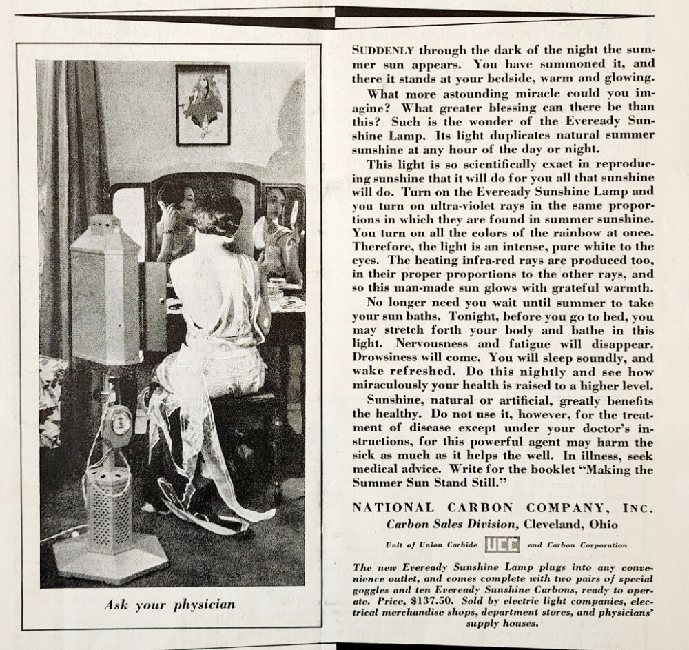 1929 Eveready Sunshine Lamp Carbons Advertisement Lighting Medical Ephemera 