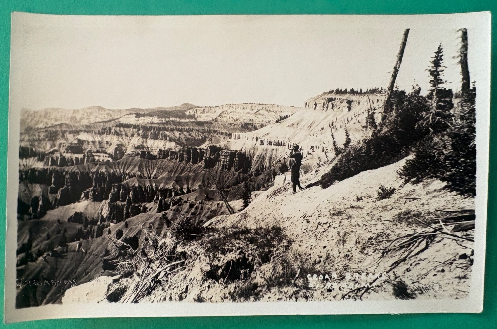 Antique - 1924 - RPPC of  CEDAR BREAKS - Man with Binocs - Is it R.D. Adams ???