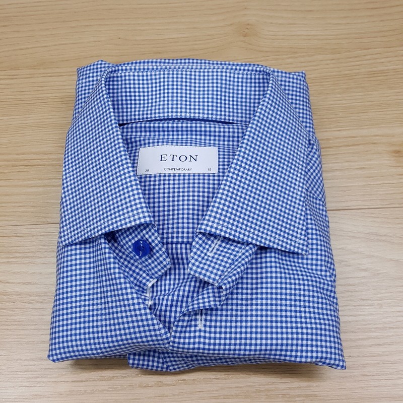 ETON Shirt Mens 15 38 Blue Gingham Check Button Up Contemporary Fit $285