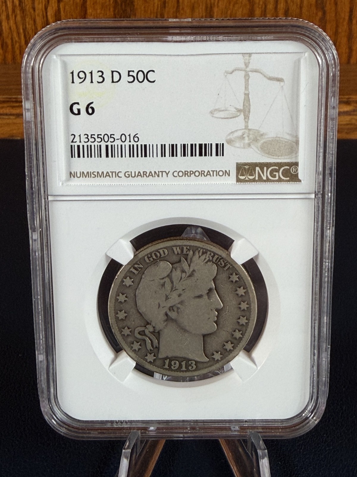 1913-D Barber Half Dollar 50C NGC G6 Good 6 90% Silver Low Mintage