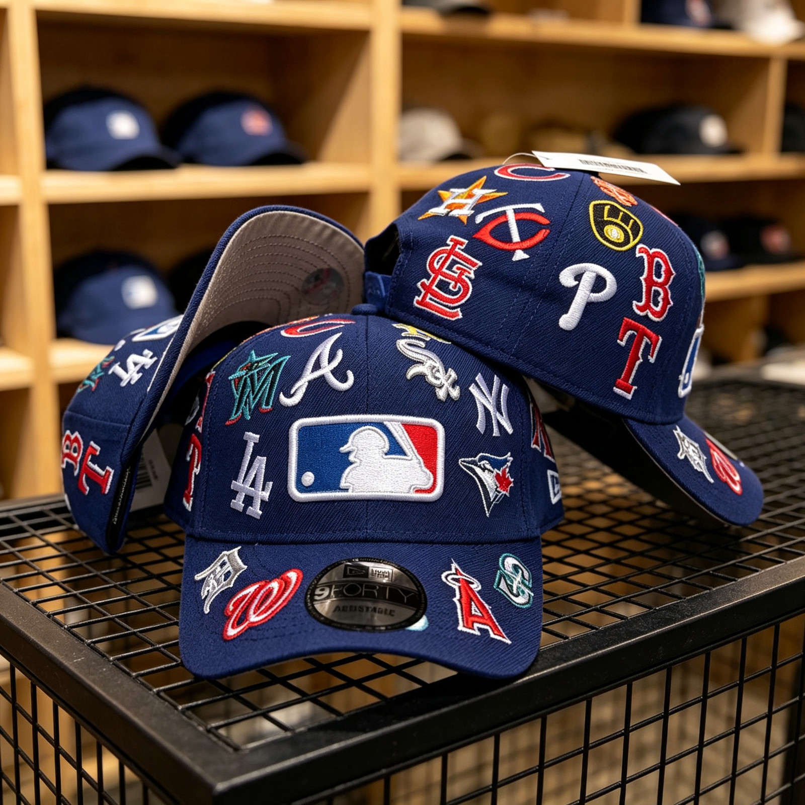 MLB Men's All Over Team Blue Baseball Cap Curved Bill Hat adjustable MLB Men's All Over Team Blue Baseball Cap Curved Bill Hat adjustable