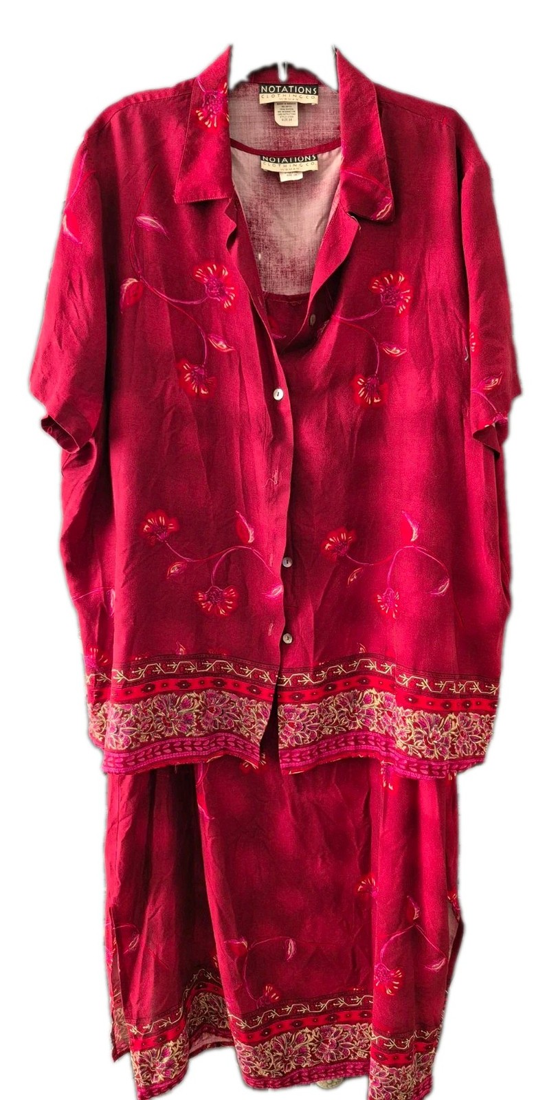 Vintage Cottagecore Notations Clothing Co. 2p Dress Set 2X Plus Floral Burgandy Vintage Cottagecore Notations Clothing Co. 2p Dress Set 2X Plus Floral Burgandy