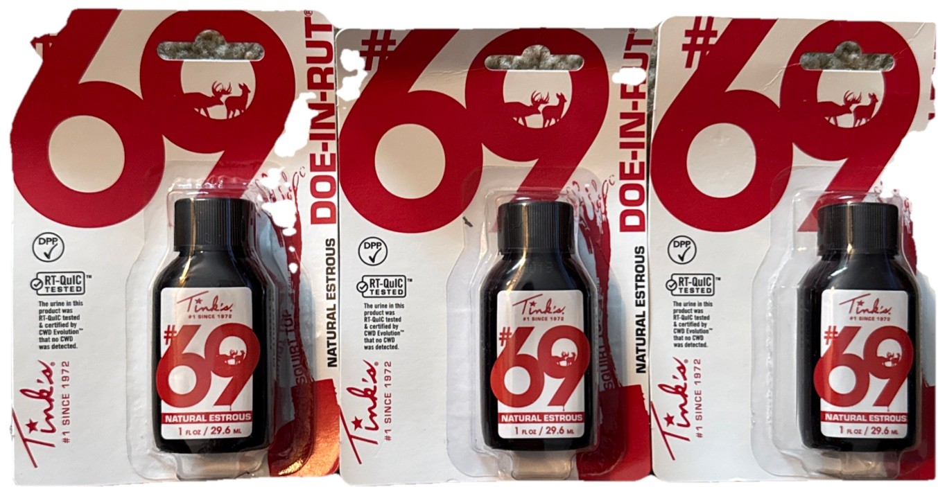 3 Pack Of Tink’s #69 Doe-in-Rut Deer Attractant Estrous Urine Scent 1 oz Bottles 3 Pack Of Tink’s #69 Doe-in-Rut Deer Attractant Estrous Urine Scent 1 oz Bottles