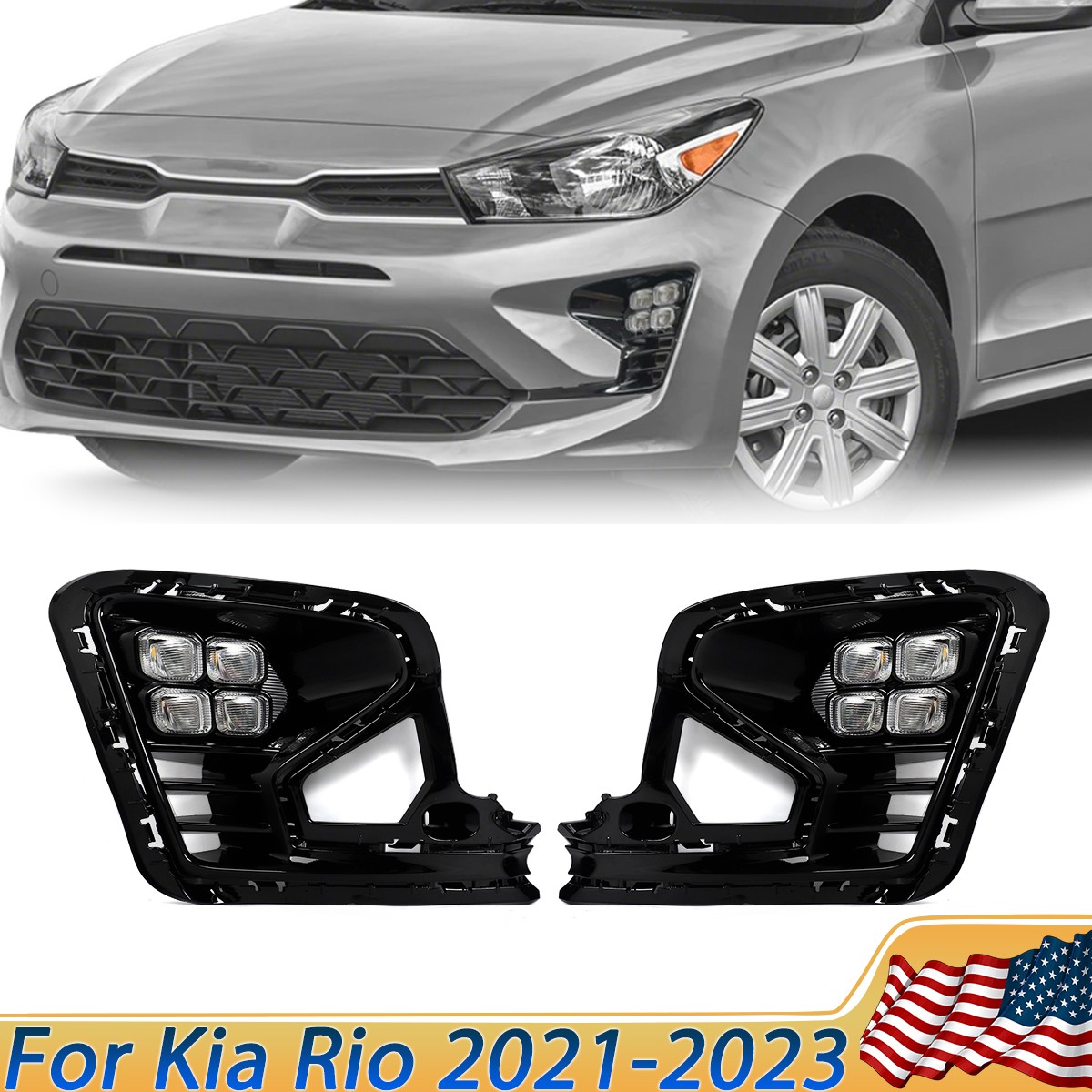 For 2021-2023 Kia Rio Front LED DRL Daytime Running Lights Turn Signal Fog Lamps