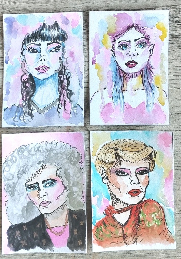 ACEO Original OOAK 80's Make Up lot 4 -painting signed ArtisticChaptersbyIris
