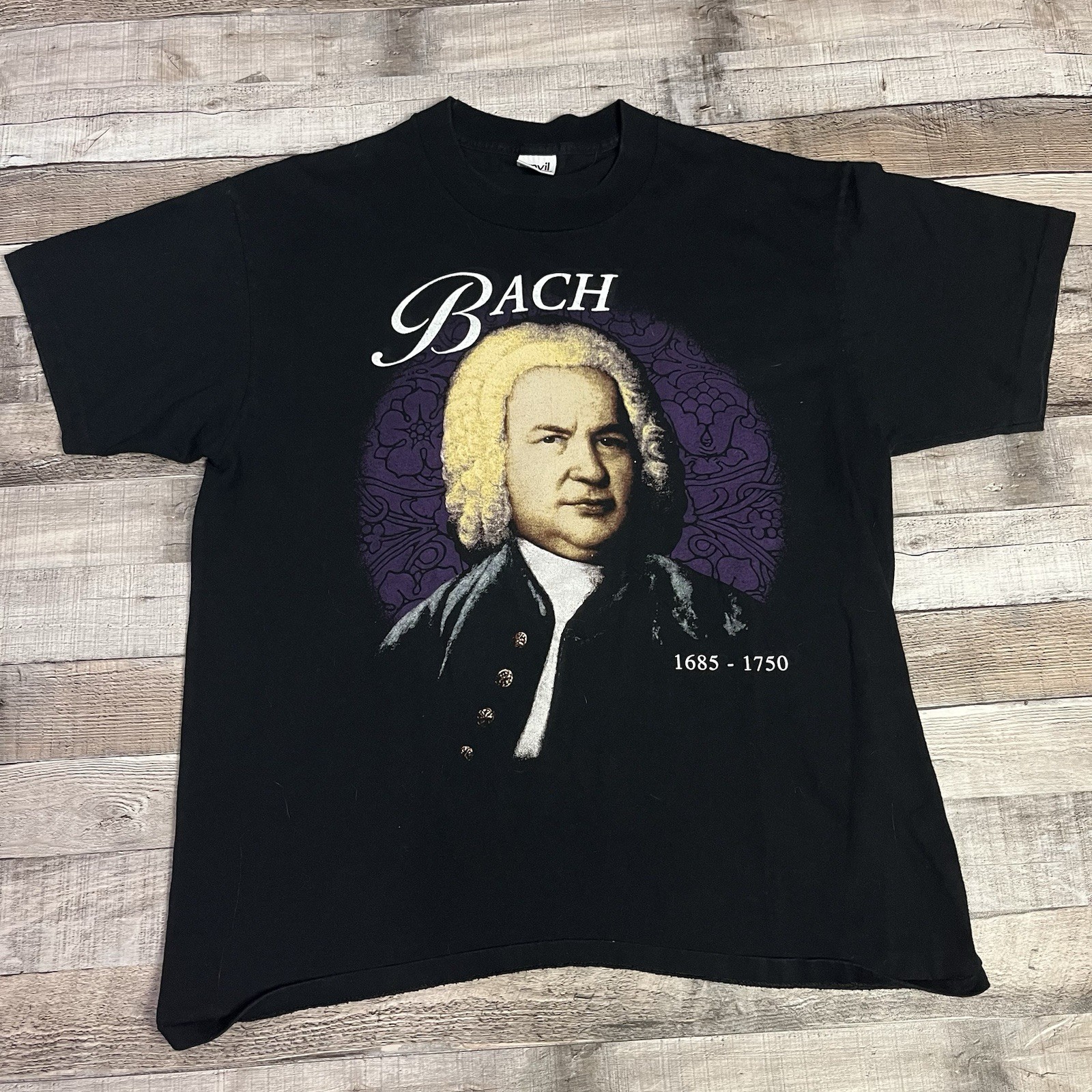 Johan Sebastian Bach Shirt Size XL Black Vintage 90s Classical Music Band Tee 