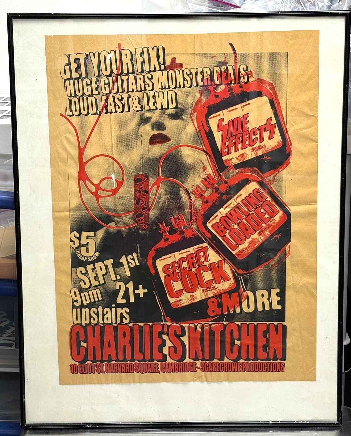 vtg 2000\'s Boston Punk Silkscreened Poster Charlie\'s Kitchen Side Effects Unseen vtg 2000\'s Boston Punk Silkscreened Poster Charlie\'s Kitchen Side Effects Unseen
