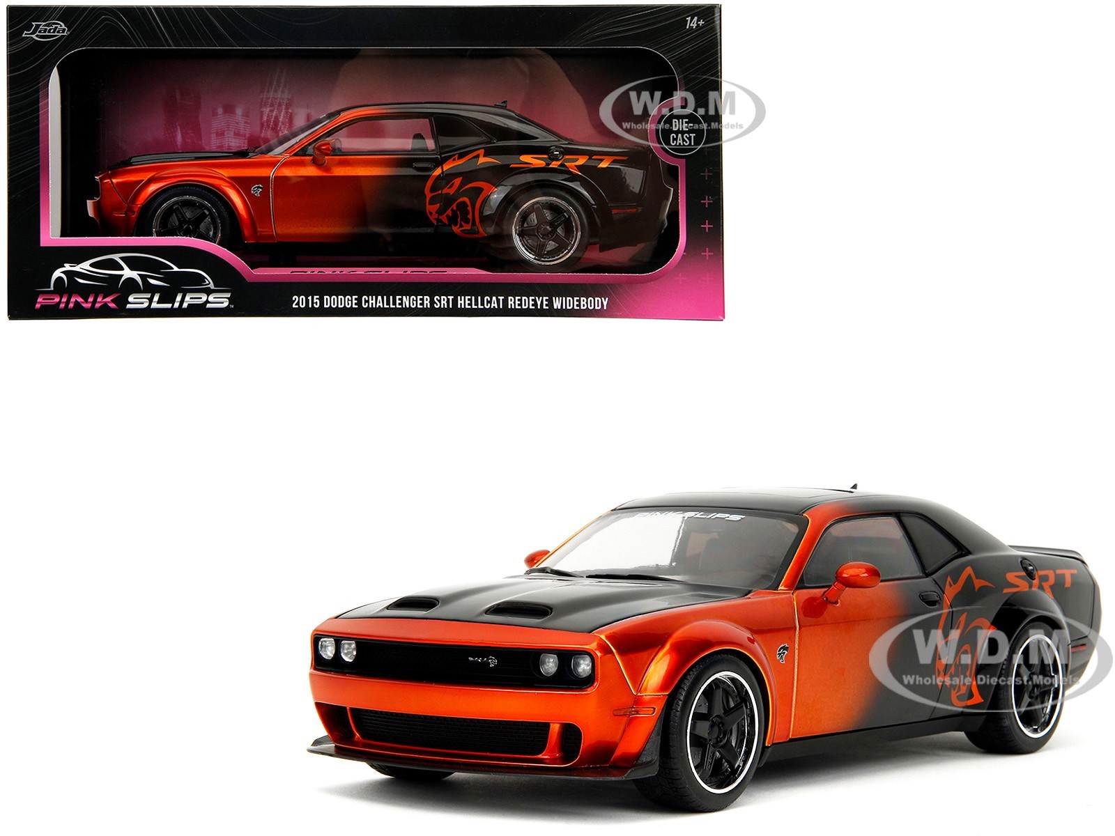 DODGE CHALLENGER SRT HELLCAT ORANGE & BLACK 1/18 DIECAST MODEL CAR BY JADA 35722 DODGE CHALLENGER SRT HELLCAT ORANGE & BLACK 1/18 DIECAST MODEL CAR BY JADA 35722