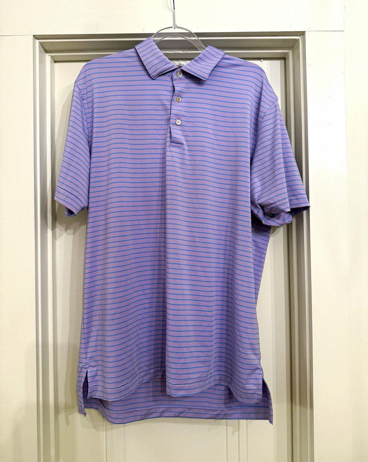 Peter Millar Summer Comfort Men\'s Striped Short Sleeve Polo Purple Blue L Peter Millar Summer Comfort Men\'s Striped Short Sleeve Polo Purple Blue L