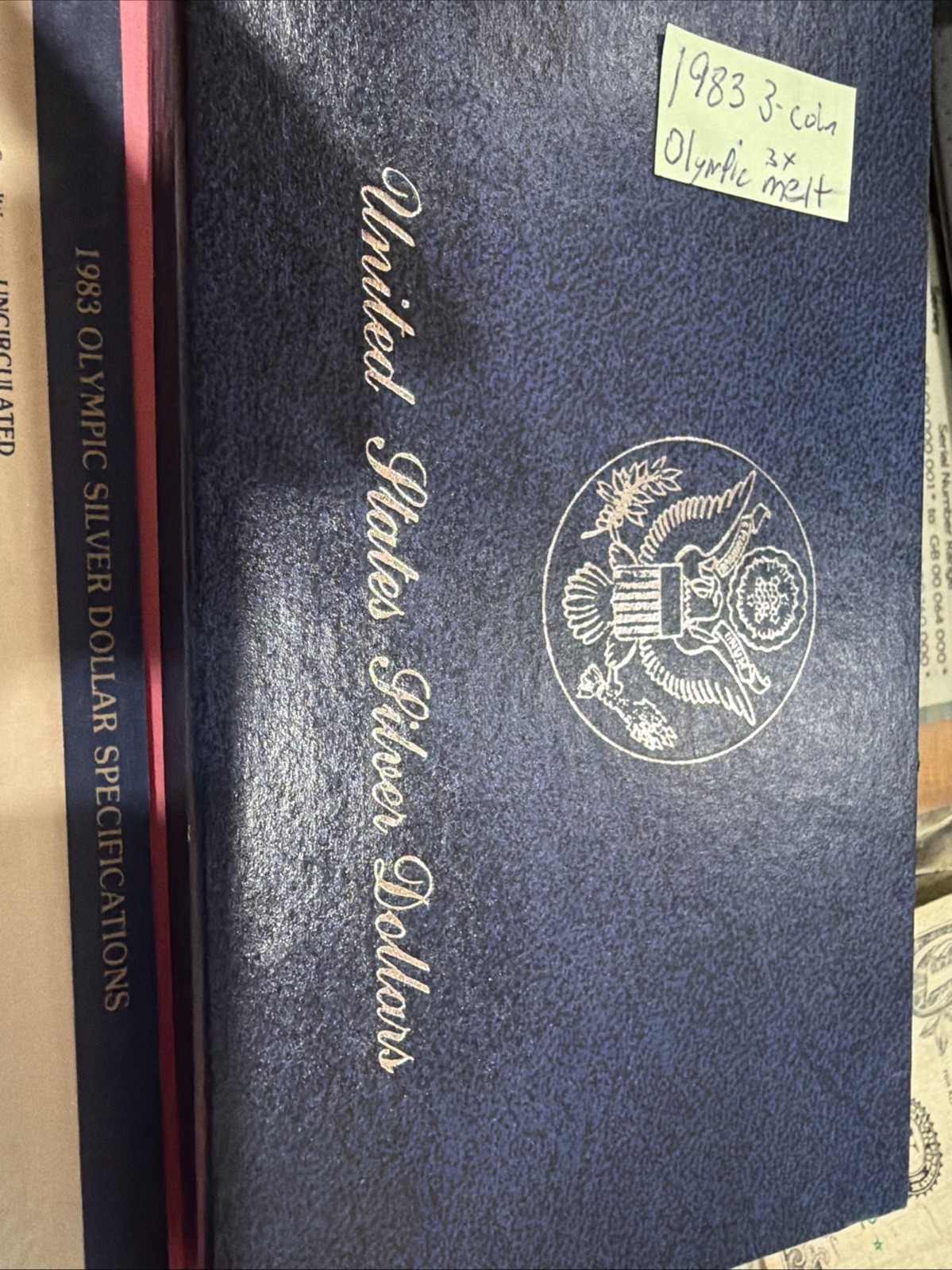 1983 PDS U.S. Uncirculated Olympic 90% Silver Dollars 3-Coin Set Box & Papers NR