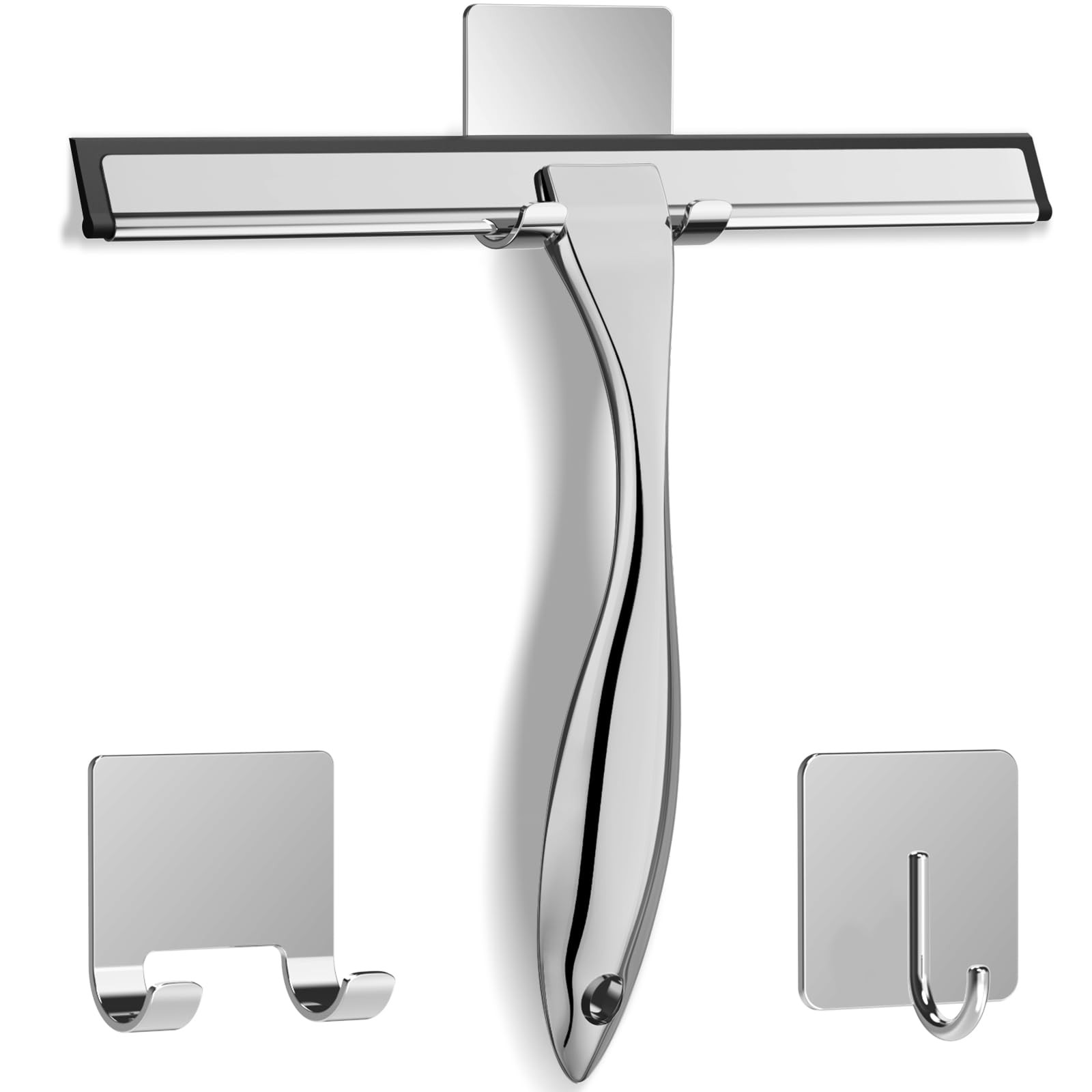 All-Purpose Stainless Steel Shower Squeegee for Glass 10 Inch, Silver All-Purpose Stainless Steel Shower Squeegee for Glass 10 Inch, Silver