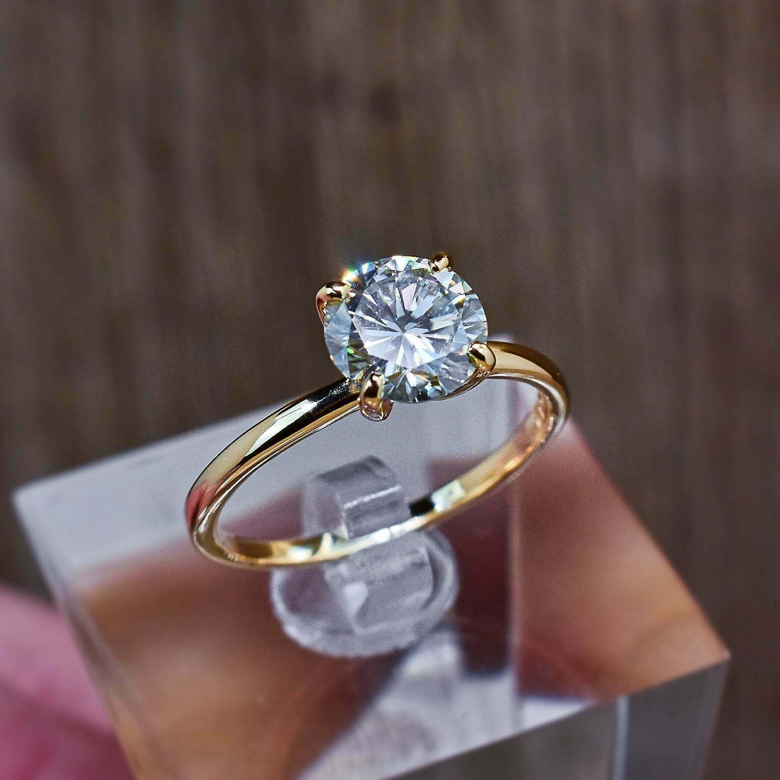 2.8ct Round Moissanite Engagement Ring Classic Solitaire 14k Yellow Gold Plated