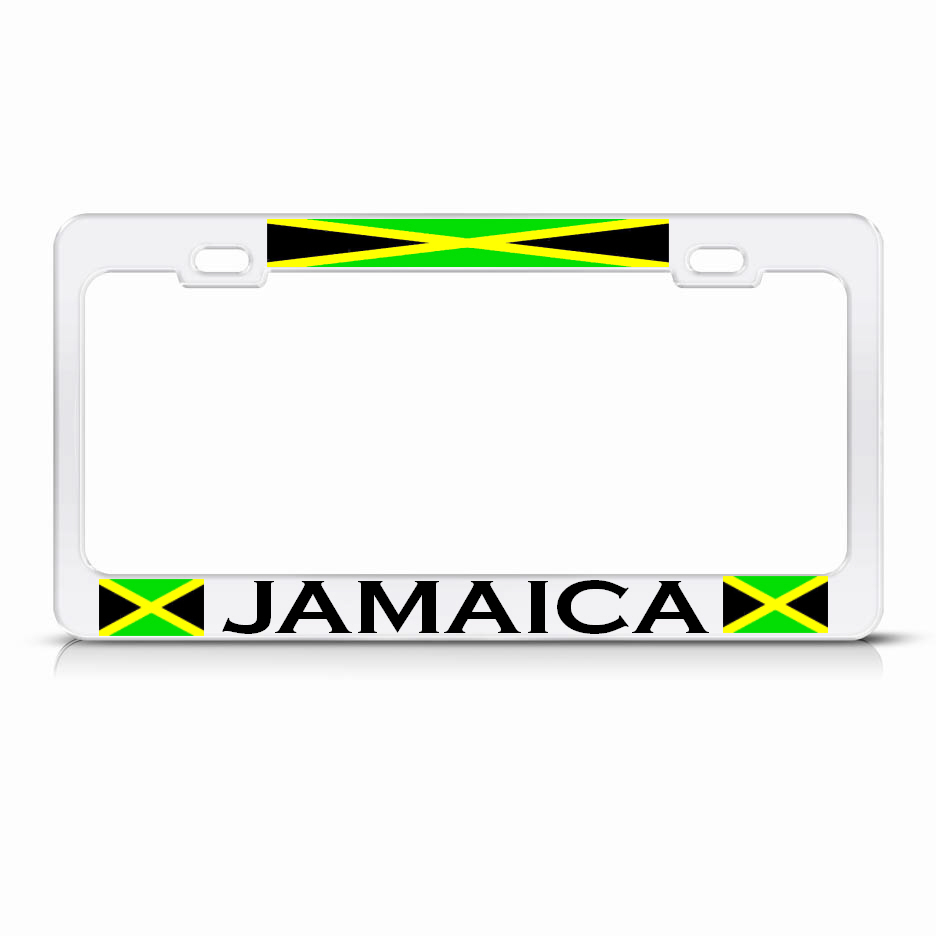 JAMAICA PRIDE Metal Heavy WHITE License Plate Frame JAMAICAN FLAG Auto Tag
