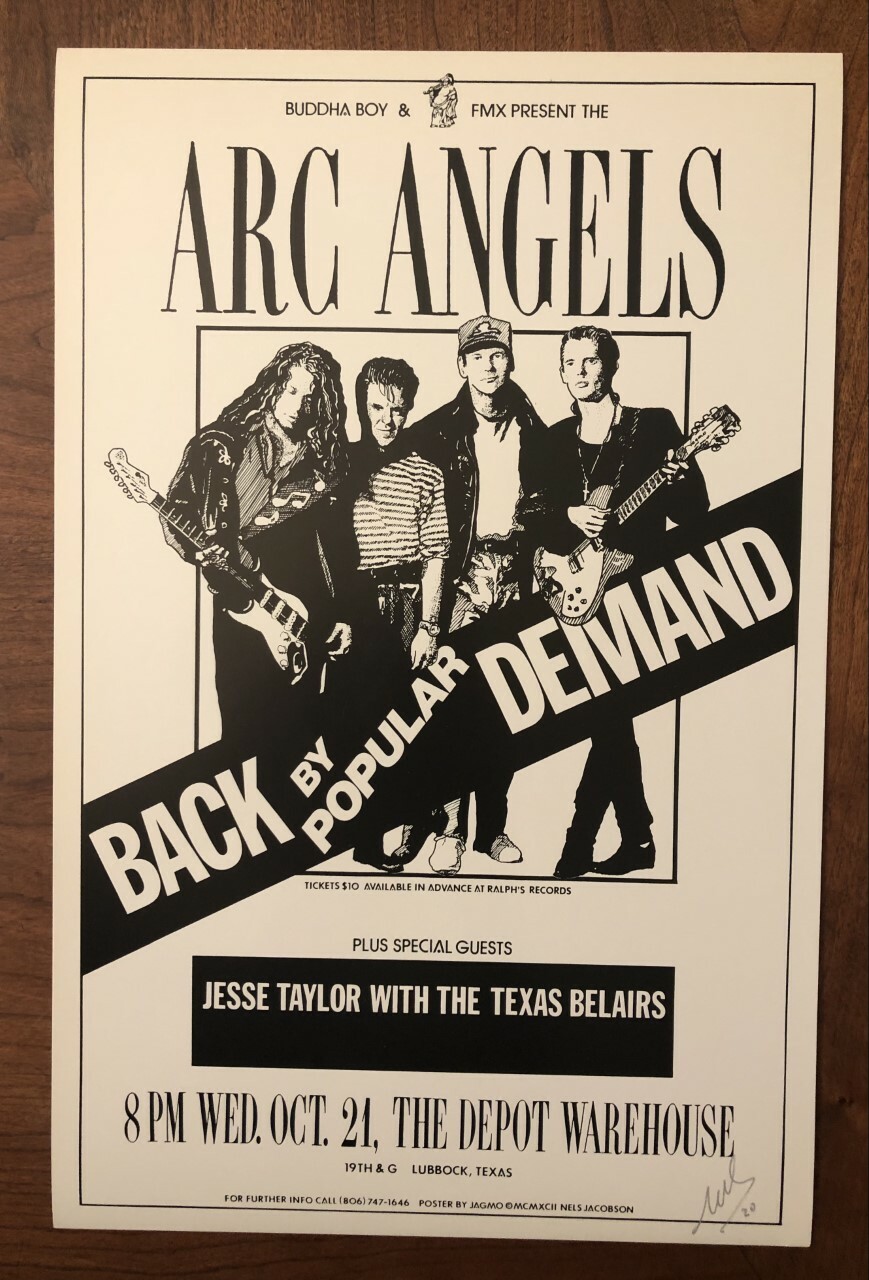 1992JAGMO SIGNED ARC ANGELS JESSE GUITAR TAYLOR LUBBOCK TEXAS CONCERT POSTER 