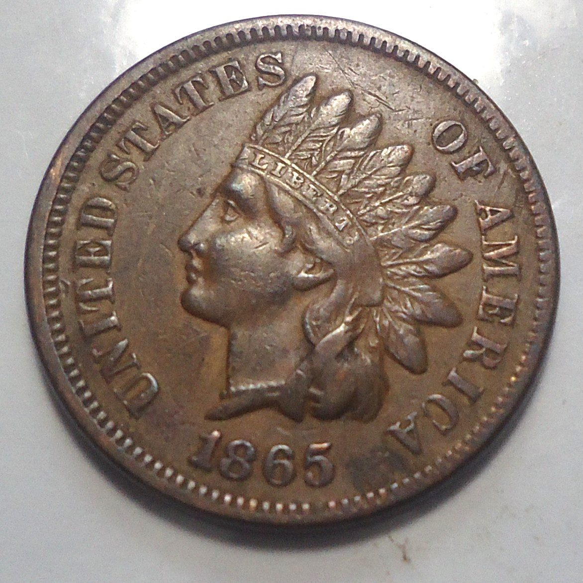 1865 Plain 5 Extremely Fine+ XF+  brown Indian cent 1C penny COMBINE SHIPPING