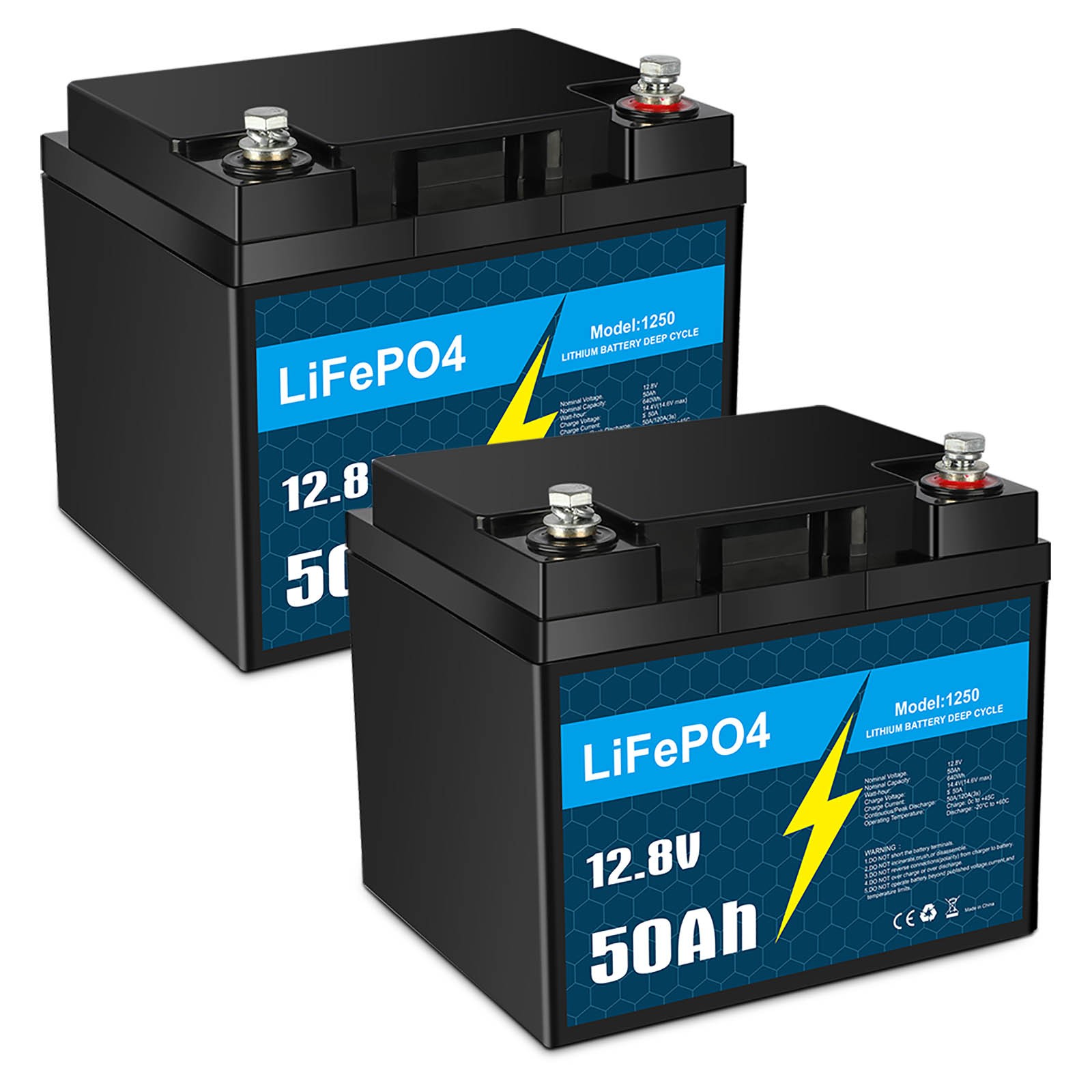 2 Pack 50Ah LifePO4 Battery 12V Lithium Solar Batteries for Deep Cycle Motor RV