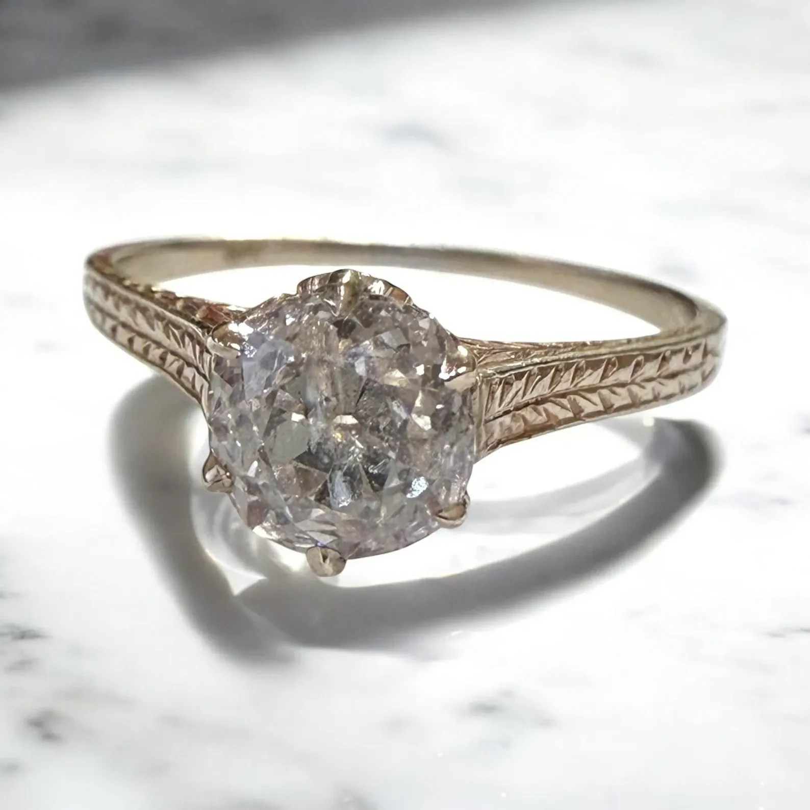 Vintage Art Deco 1ct Old Mine Cut Lab Grown Diamond Engagement Ring 14k Gold Vintage Art Deco 1ct Old Mine Cut Lab Grown Diamond Engagement Ring 14k Gold