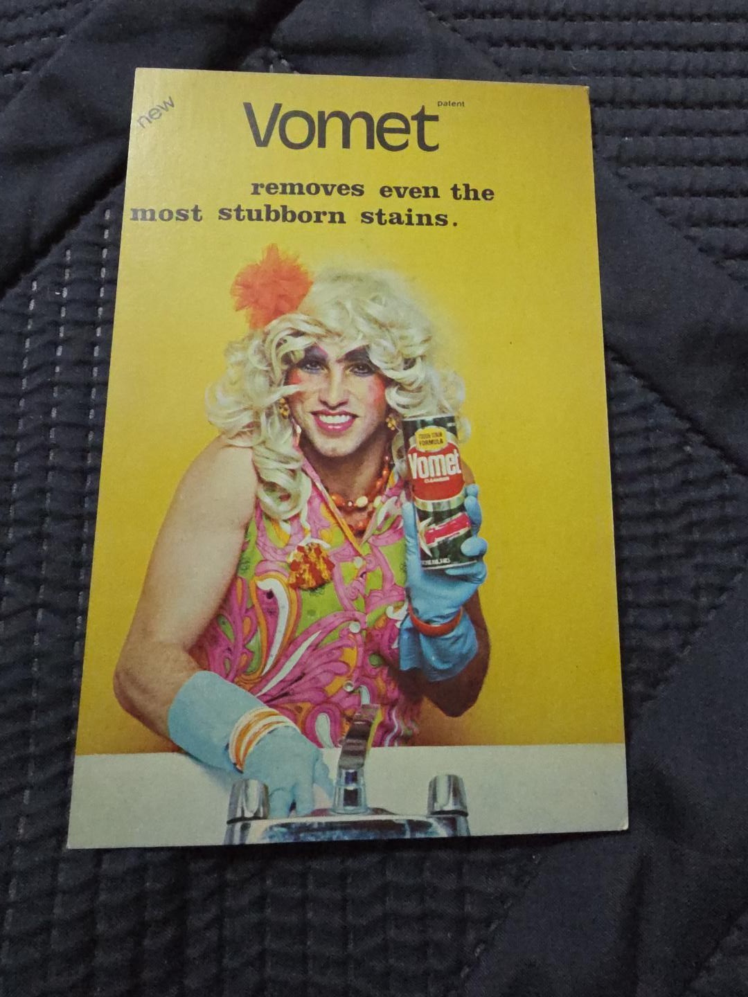 1980 Vomet Drag Queen Cleaning Product Parody Postcard Gay Camp Humor Vintage