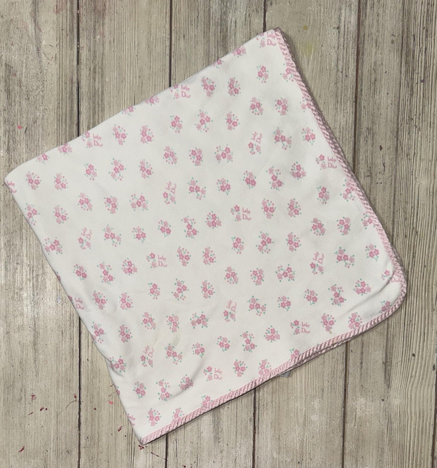 Rare HTF Vintage Baby Dior Dainty Floral Baby Blanket Satin Trim Rare HTF Vintage Baby Dior Dainty Floral Baby Blanket Satin Trim