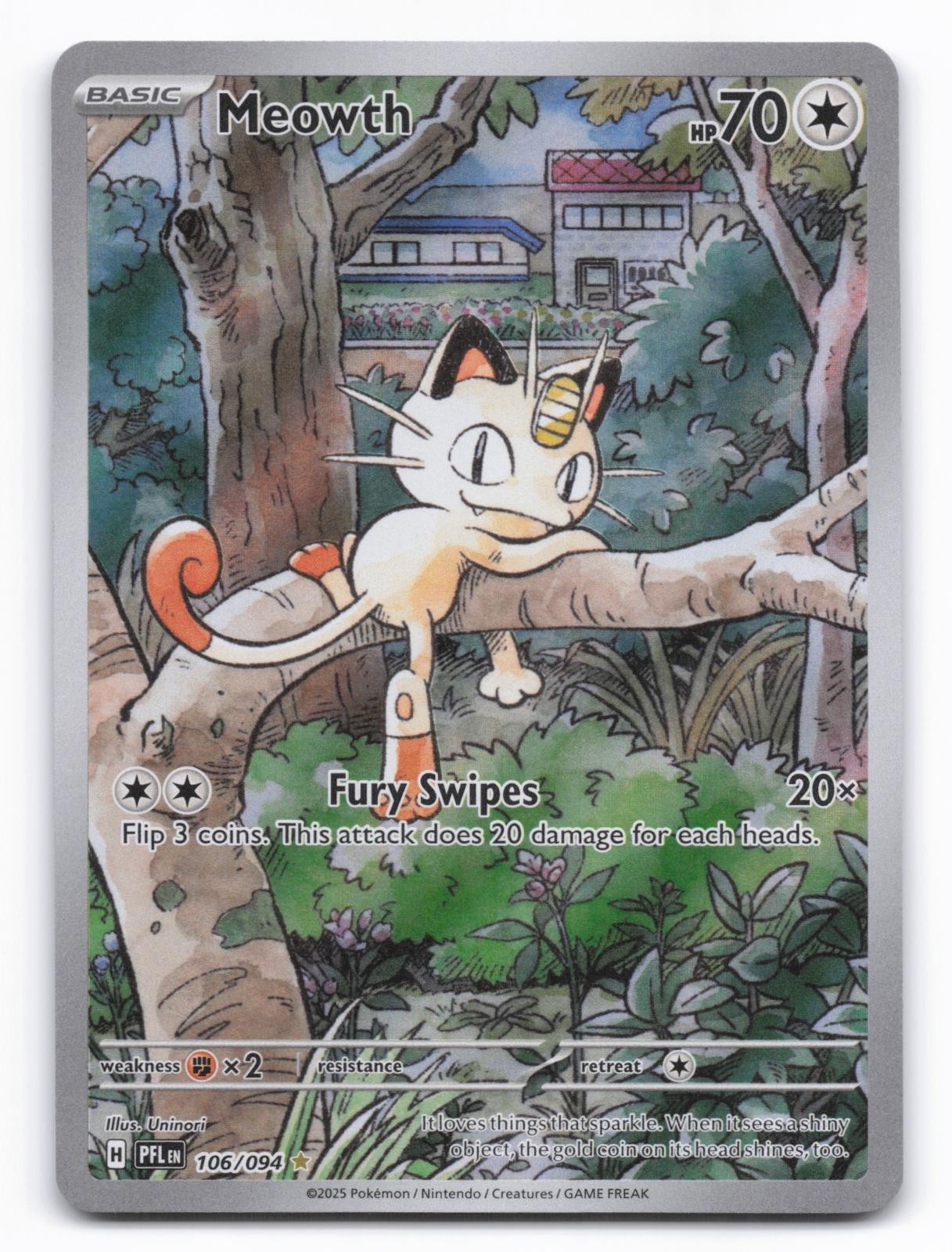 Meowth 106/094 Illustration Rare Phantasmal Flames Pokemon Holo Near Mint