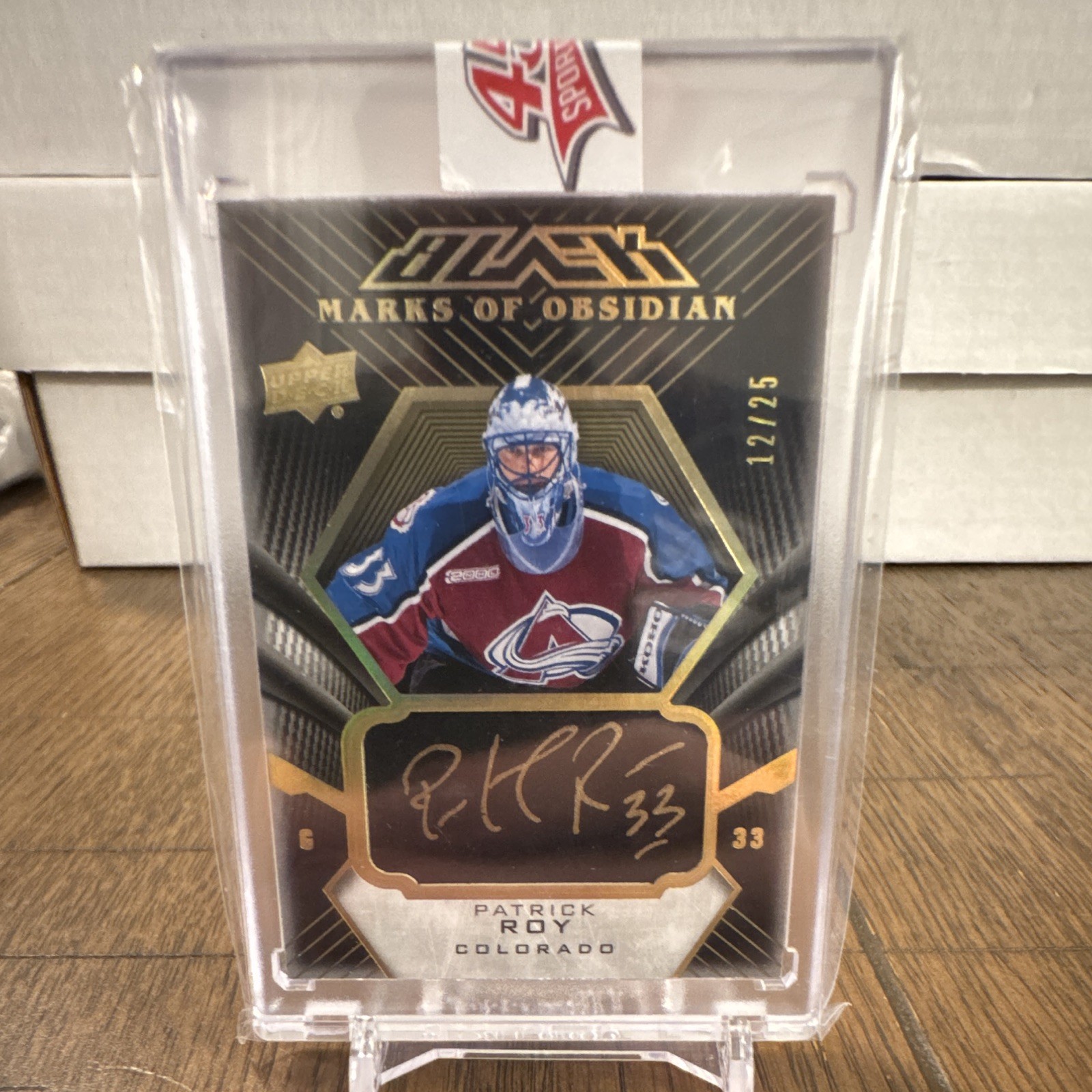 Upper Deck 2018-19 UD Black Marks of Obsidian Patrick Roy Avs Auto #MO-PR /25 Upper Deck 2018-19 UD Black Marks of Obsidian Patrick Roy Avs Auto #MO-PR /25