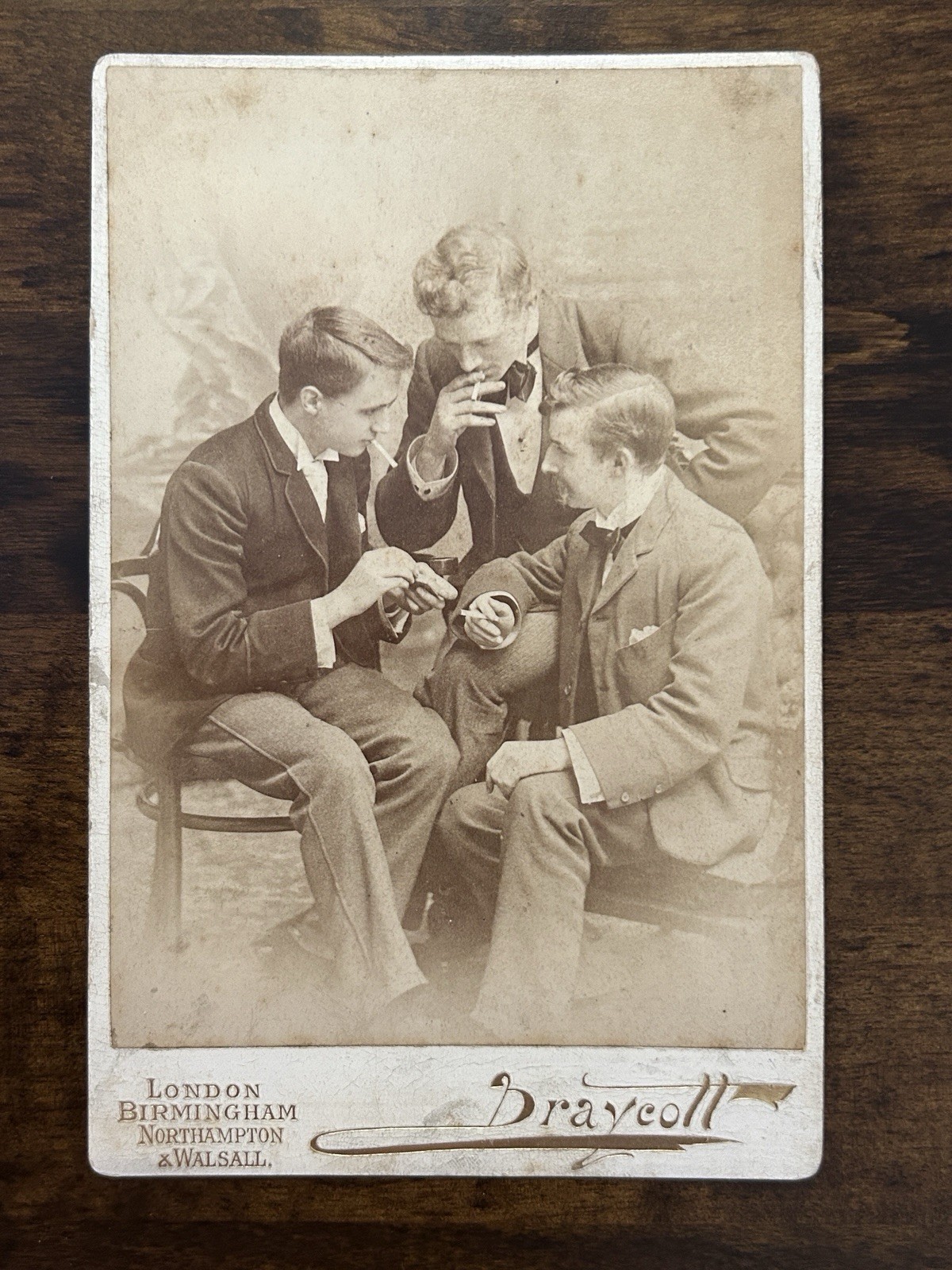 Antique Victorian Cabinet Card photo 1890s Cigarette Smoking Men Draycott London Antique Victorian Cabinet Card photo 1890s Cigarette Smoking Men Draycott London