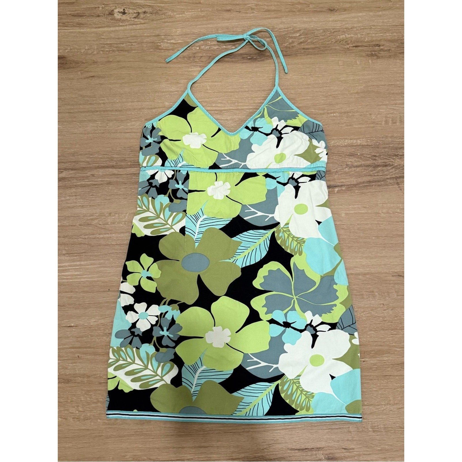 VTG Y2K Old Navy Green Blue Tropical Summer Floral Halter Mini Dress Sz 10 S/M VTG Y2K Old Navy Green Blue Tropical Summer Floral Halter Mini Dress Sz 10 S/M