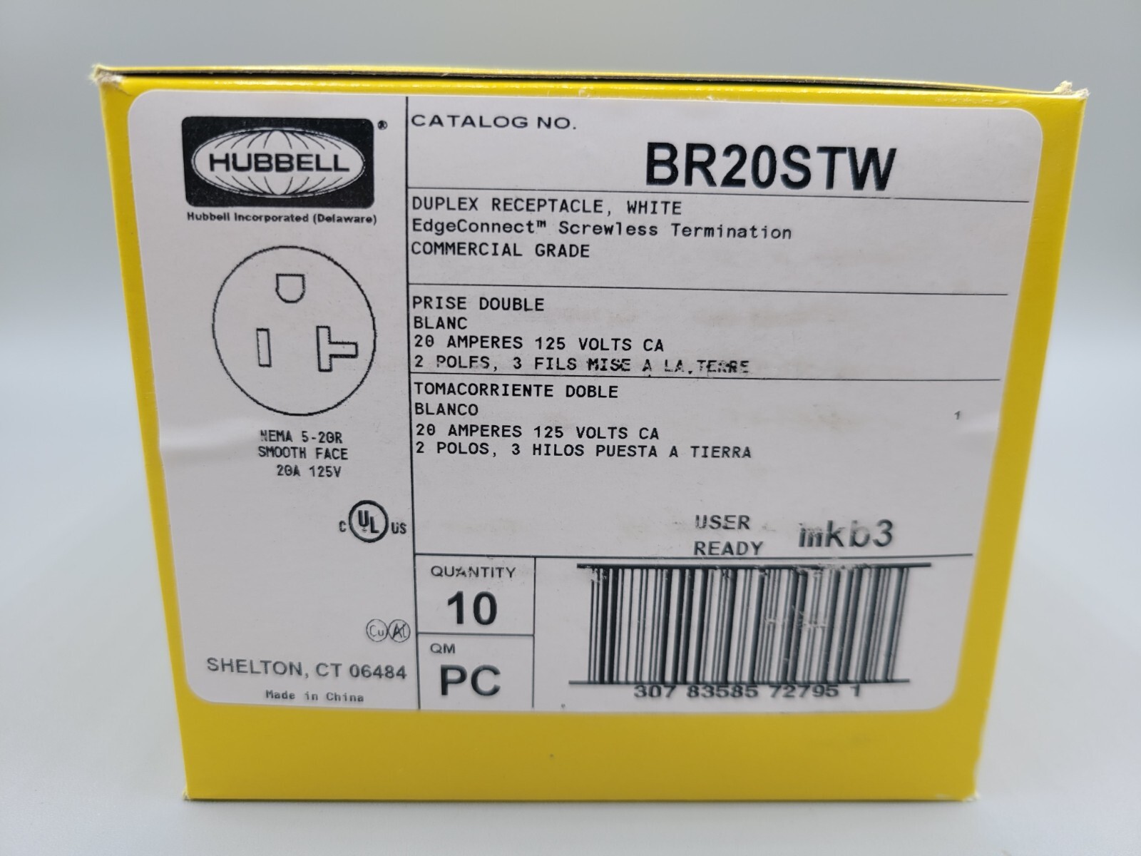 10 HUBBELL BR20STW EdgeConnect Duplex Receptacle 20A 125V Commercial Grade White