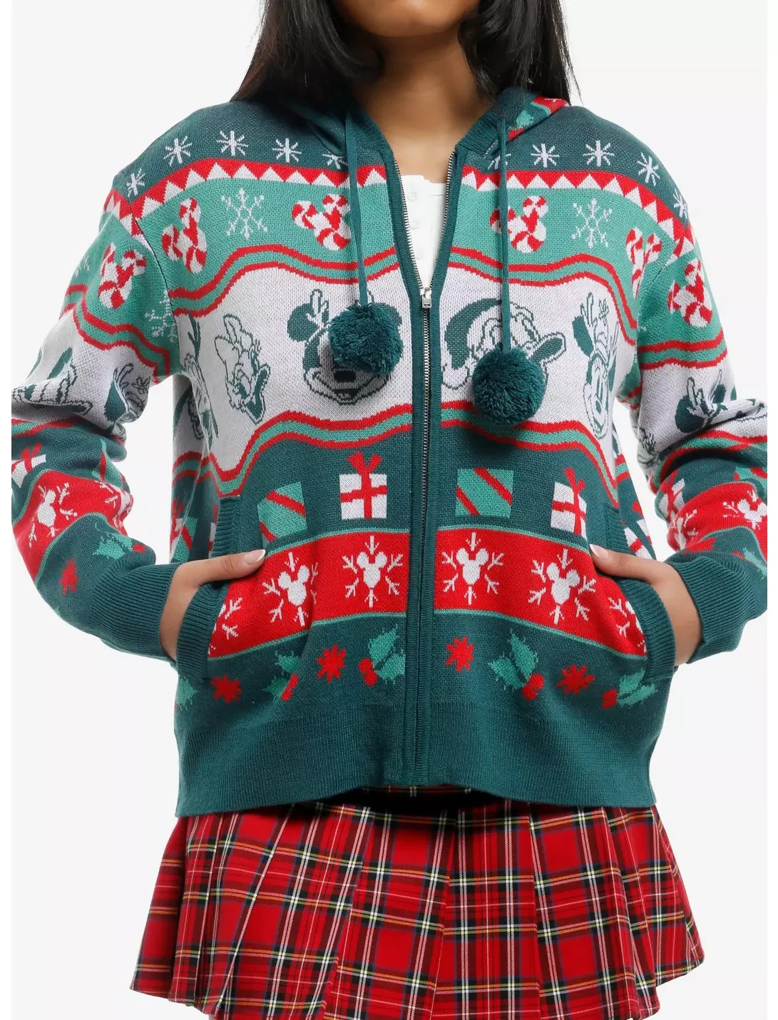 Disney Her Universe Holiday Zip Up Hoodie Sweater Mickey Minnie Christmas NWT