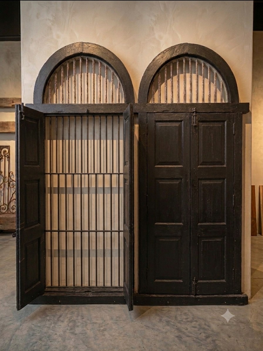 Pair of Antique Indo-French Iron And Teak Doors. From 4 Million Dollar Estate Pair of Antique Indo-French Iron And Teak Doors. From 4 Million Dollar Estate