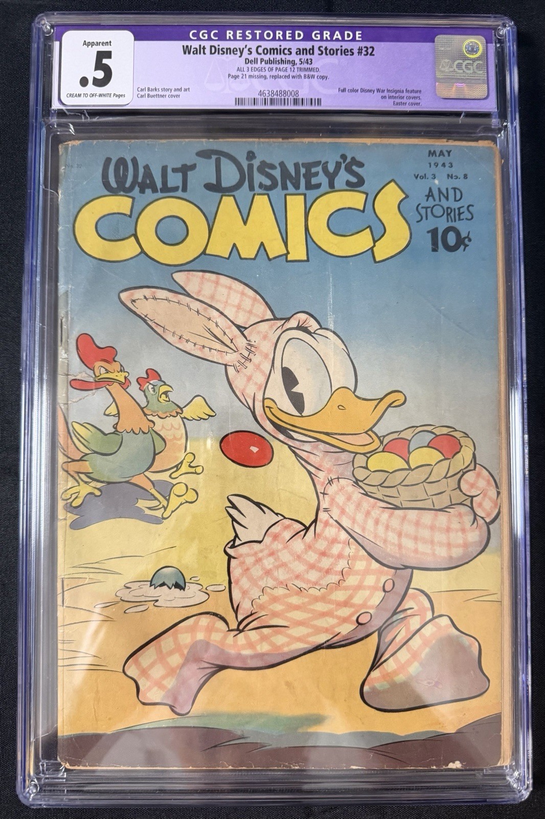 Walt Disney’s Comics and Stories #32 (1943) CGC 0.5 Restored Carl Barks