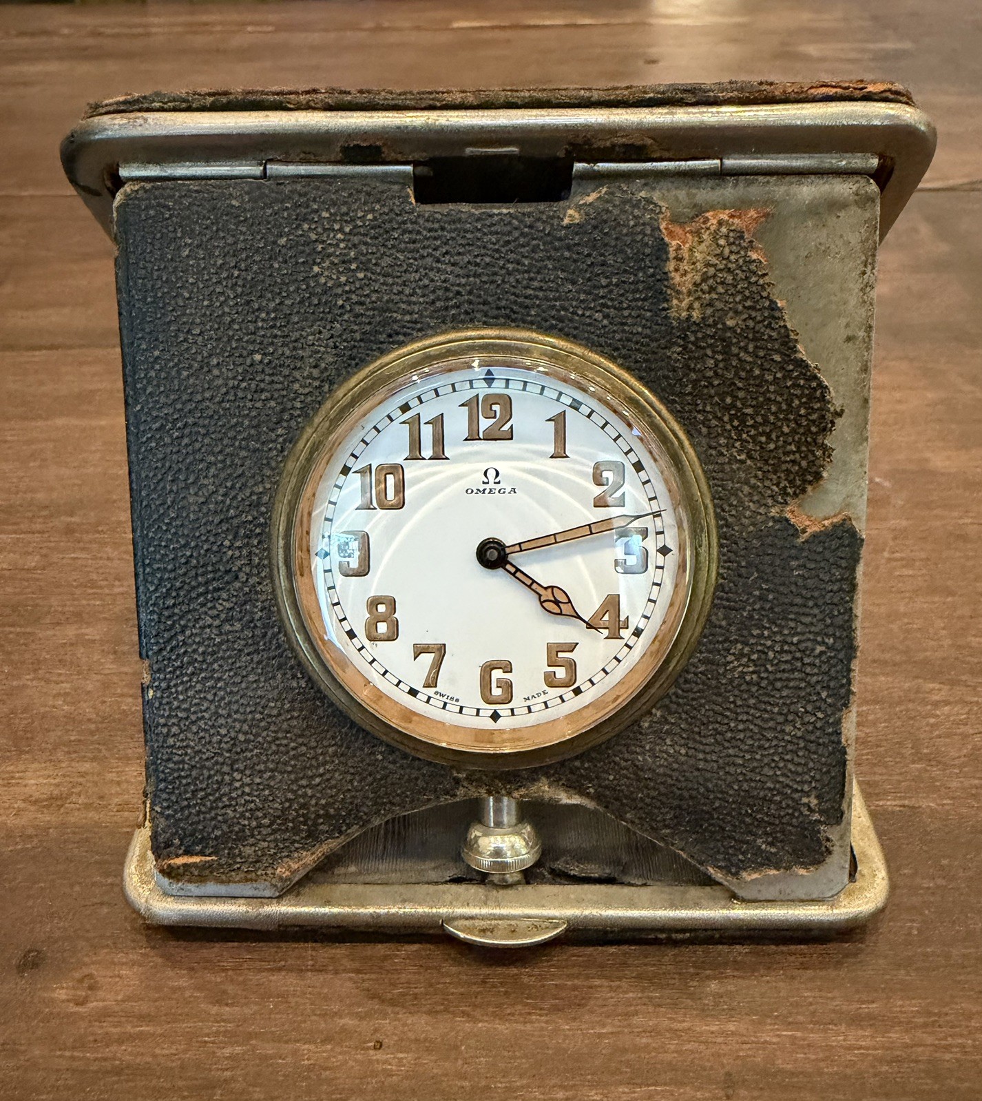 Vintage 1900s Omega Art Deco Travel Clock In Leather Case Runs Car Clock ? Vintage 1900s Omega Art Deco Travel Clock In Leather Case Runs Car Clock ?