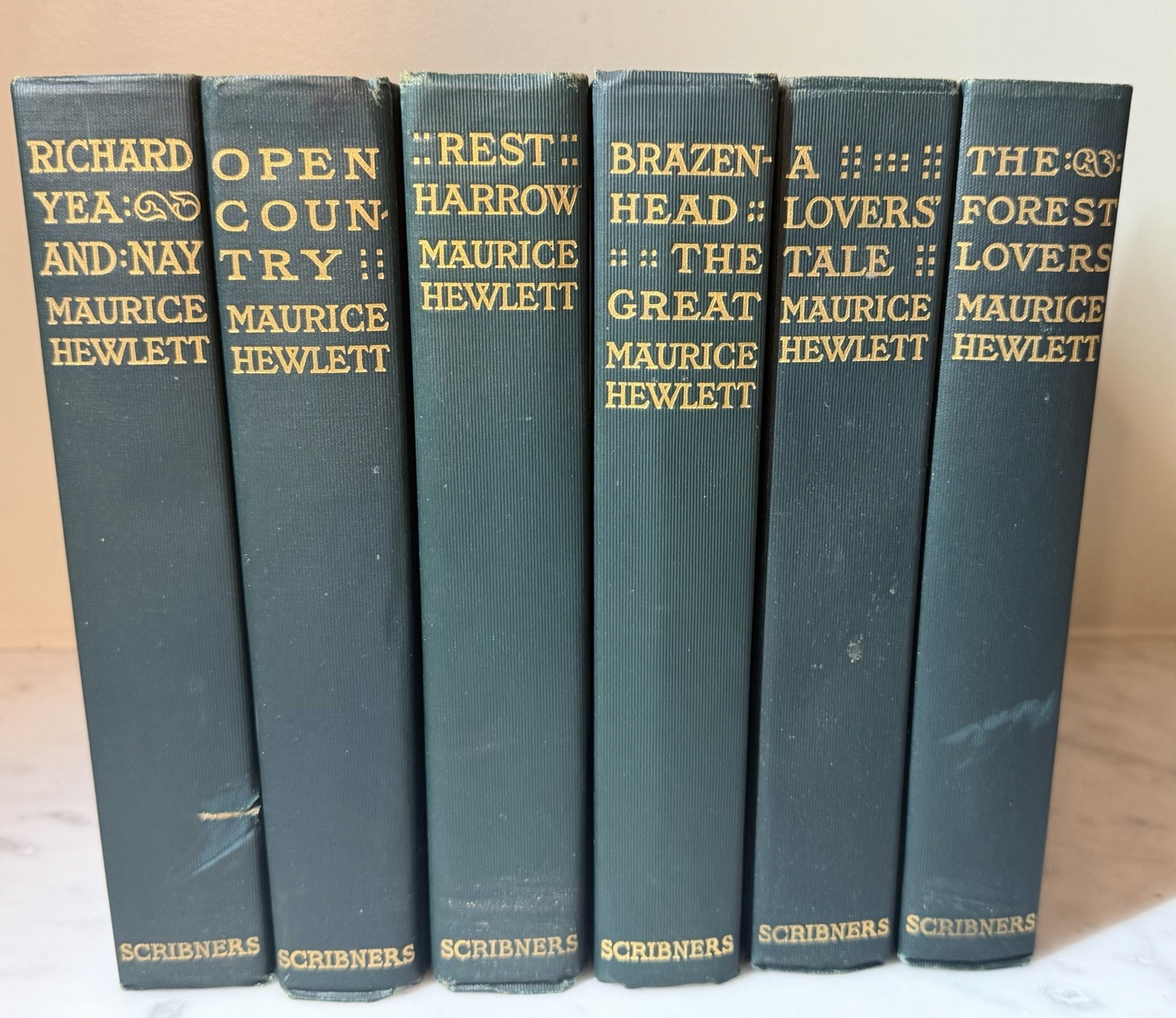 Maurice Hewlett 6 Antique Hardcover Book Lot Scribners Green Gilt 1909-1915