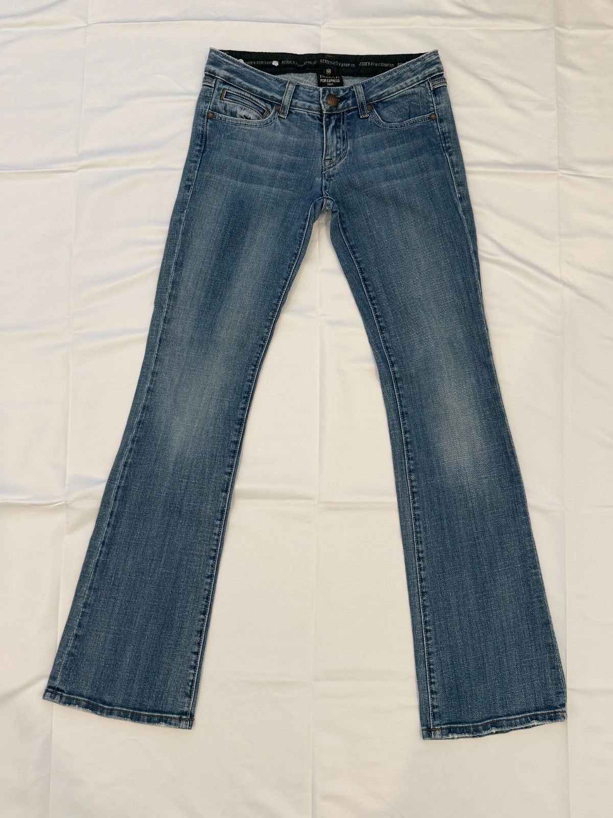 Rerock for Express Bootcut Jeans Size 2 Stretch Embroidered Pocket Y2K Rerock for Express Bootcut Jeans Size 2 Stretch Embroidered Pocket Y2K