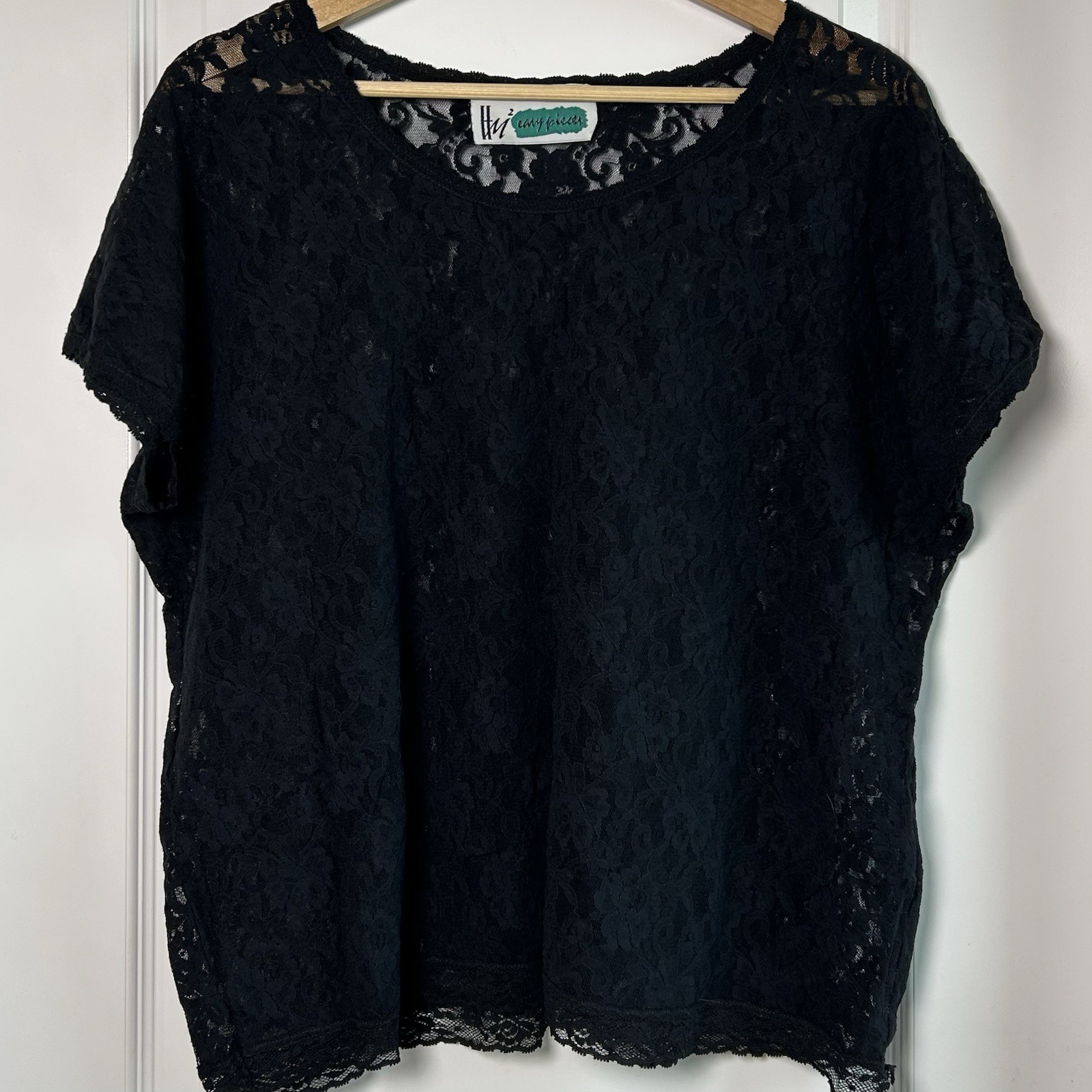 HM2 Easy Pieces Vintage 90s Black Allover Floral Lace Sheer Top Whimsigoth Style