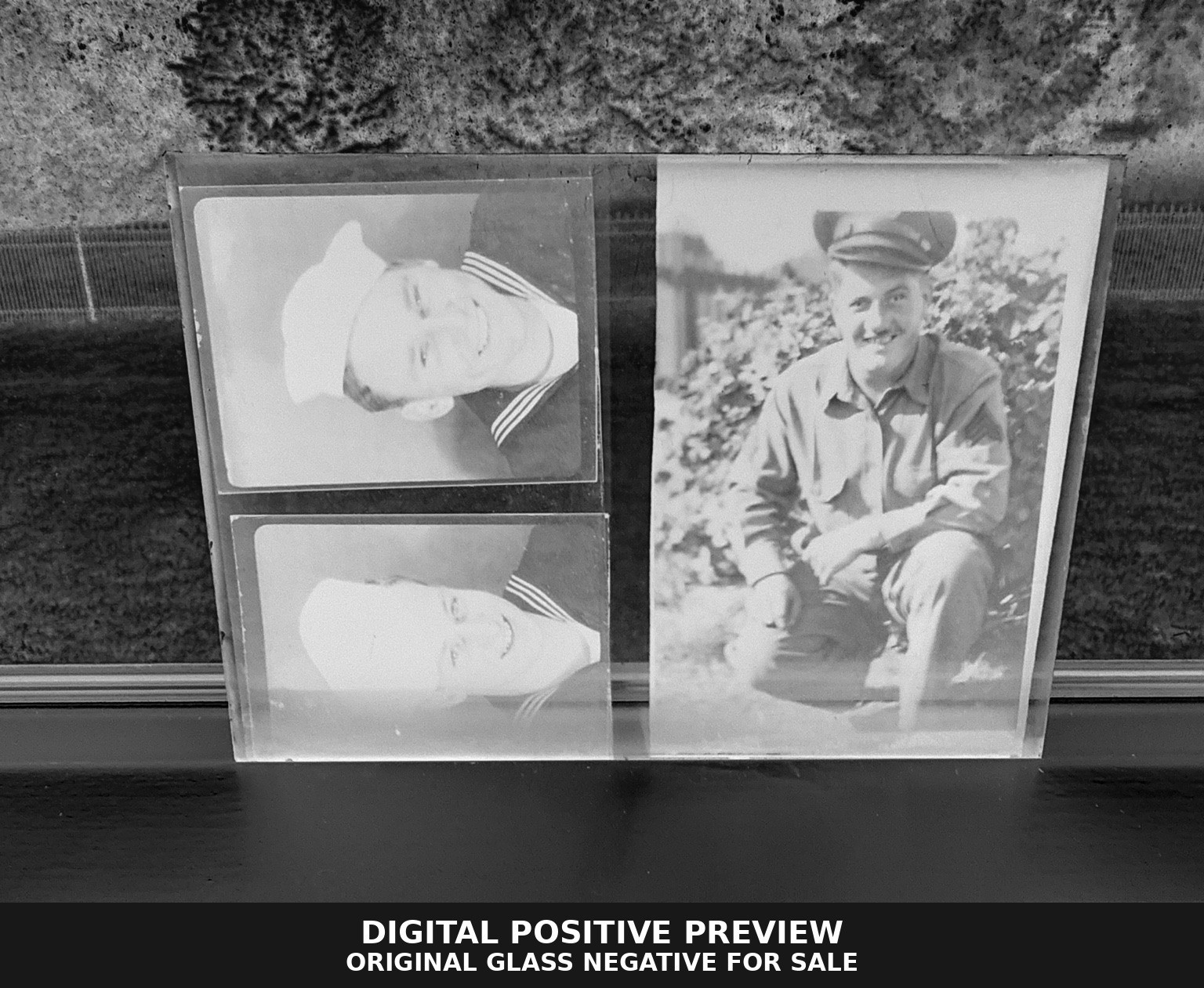 Antique 5x7 Glass Negative Three images of boy in sailor-style clothing