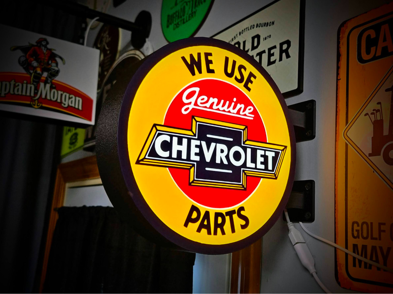 Genuine Chevrolet Parts LED Lightbox Sign 3D Printed Round Wall Mount Man Cave