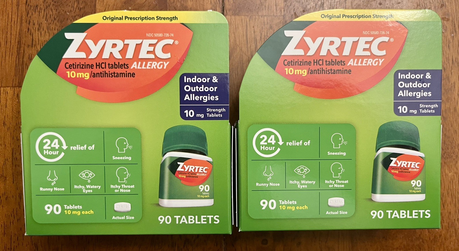 (2) ZYRTEC 24 hr 10 mg Allergy Antihistamine Tabs 90 ct (180 total) Exp 2028/09 (2) ZYRTEC 24 hr 10 mg Allergy Antihistamine Tabs 90 ct (180 total) Exp 2028/09