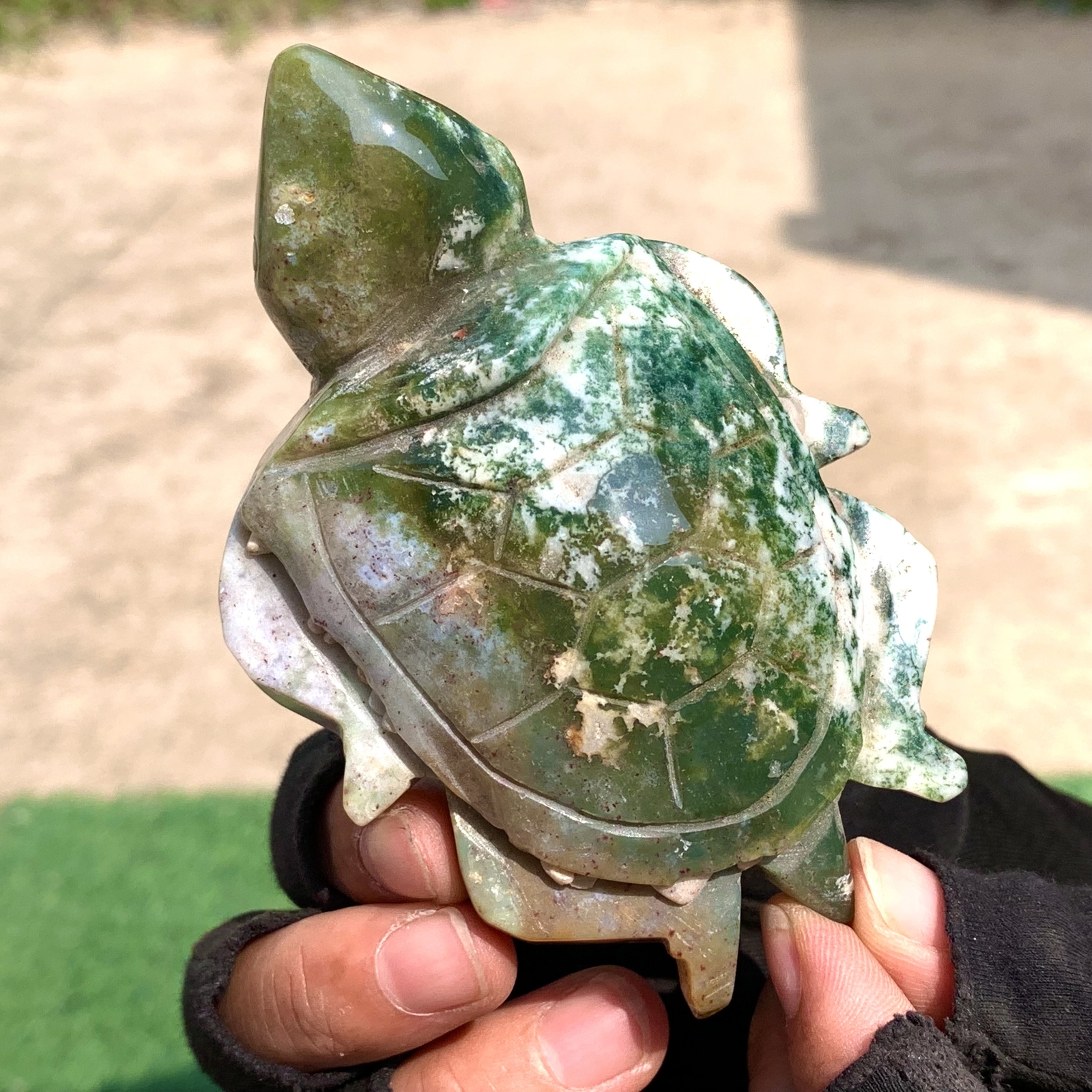 192G Amazing natural marine jasper crystal carving frog jasper aura stone
