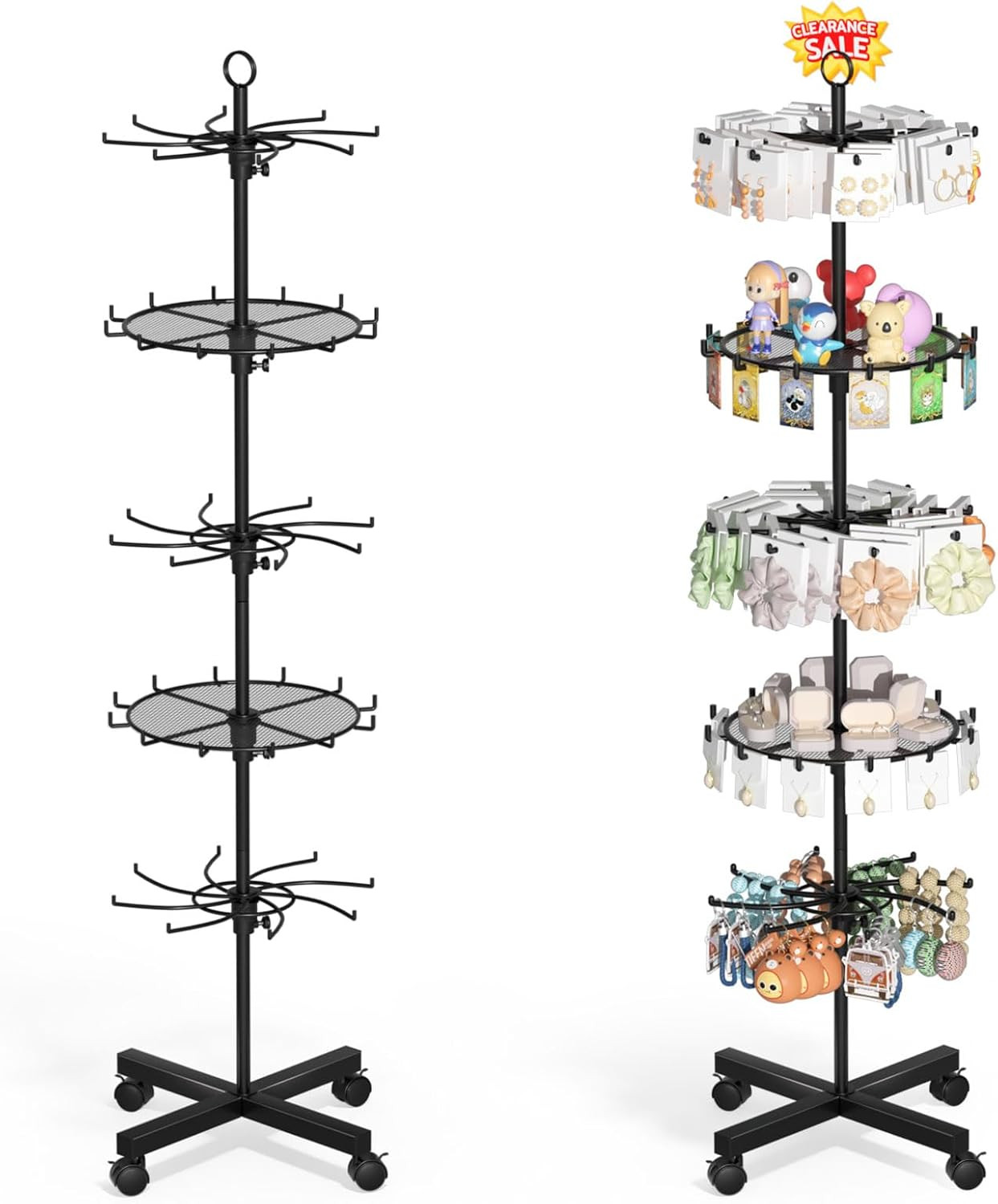 5-Tier Rotating Display Stand with round Storage Trays, Black