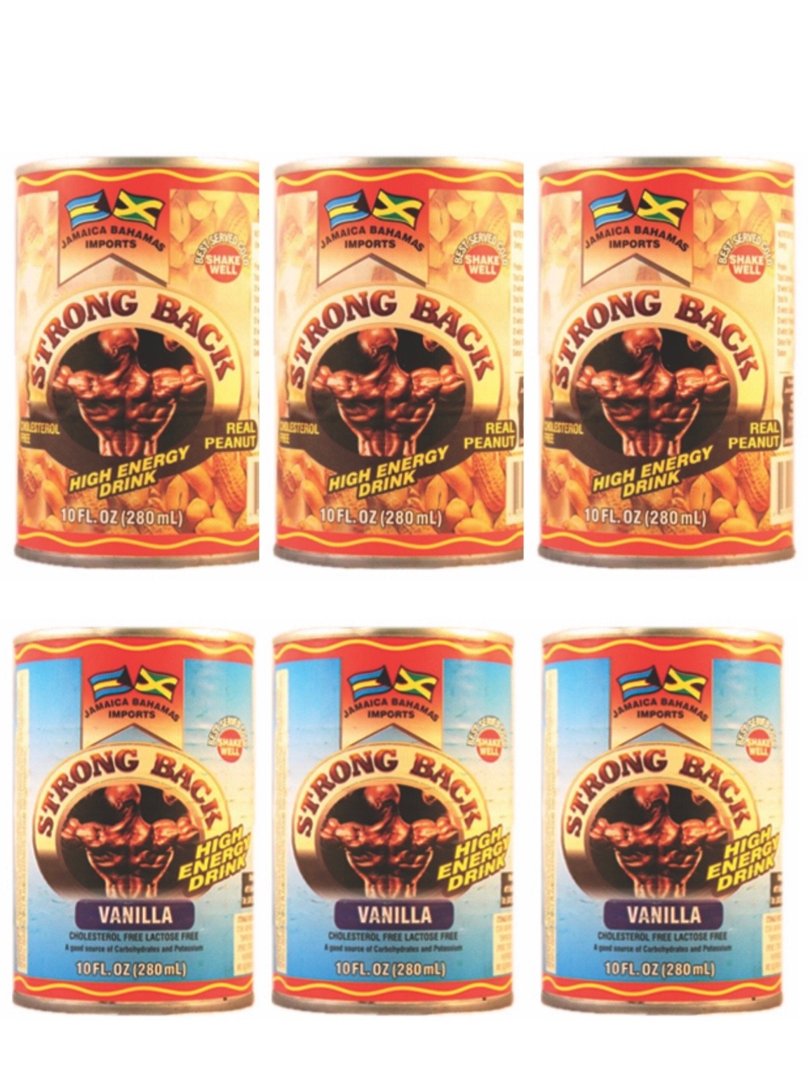 Jamaican Strong Back Instant Drink Peanut  Vanilla 10 oz- 6 Pk  Vitality Booster